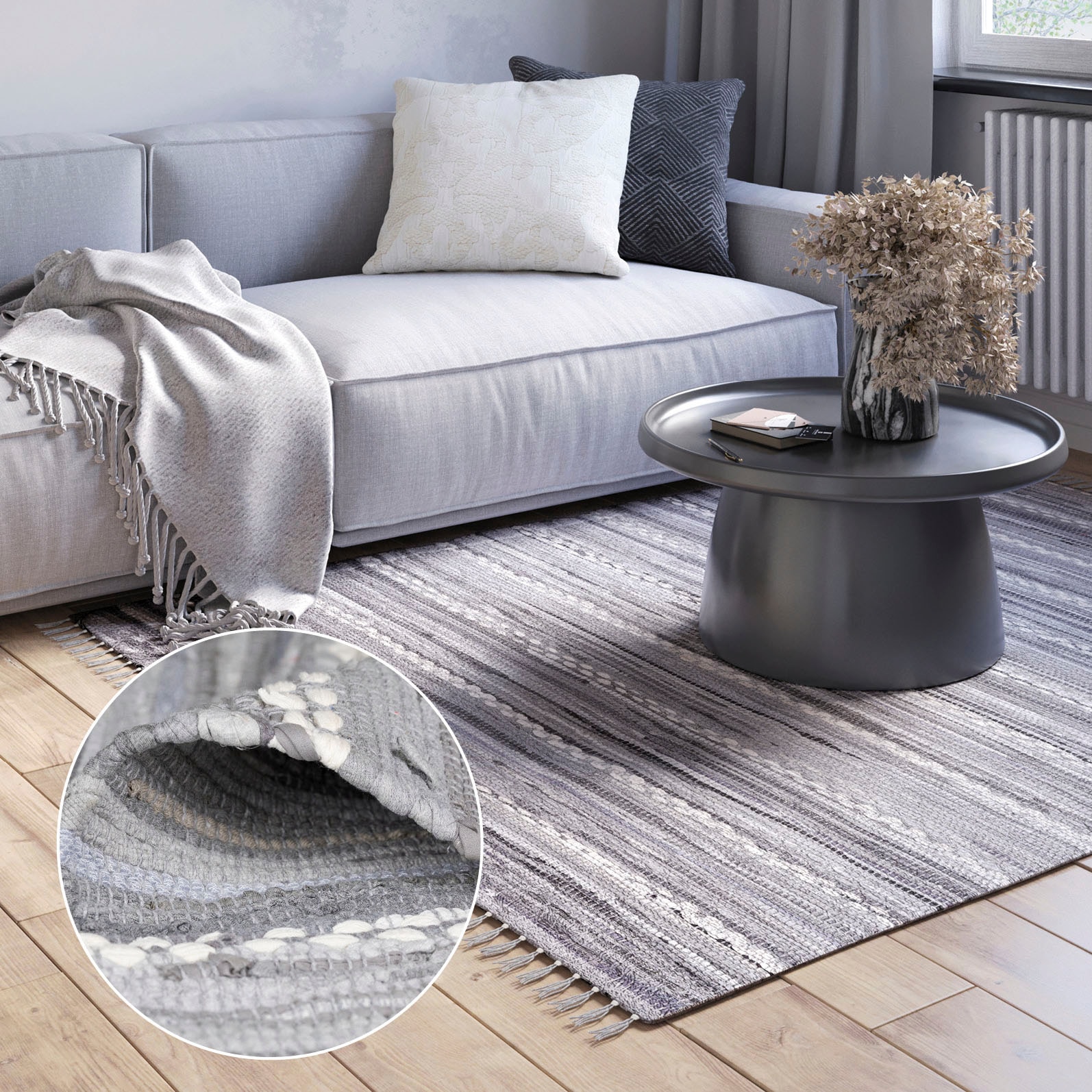 Myflair Möbel & Accessoires Teppich "Sharon" rechteckig 10 mm Höhe Flachgewebe, Fleckerl, 90% Baumwolle, handgewebt, mit Fransen