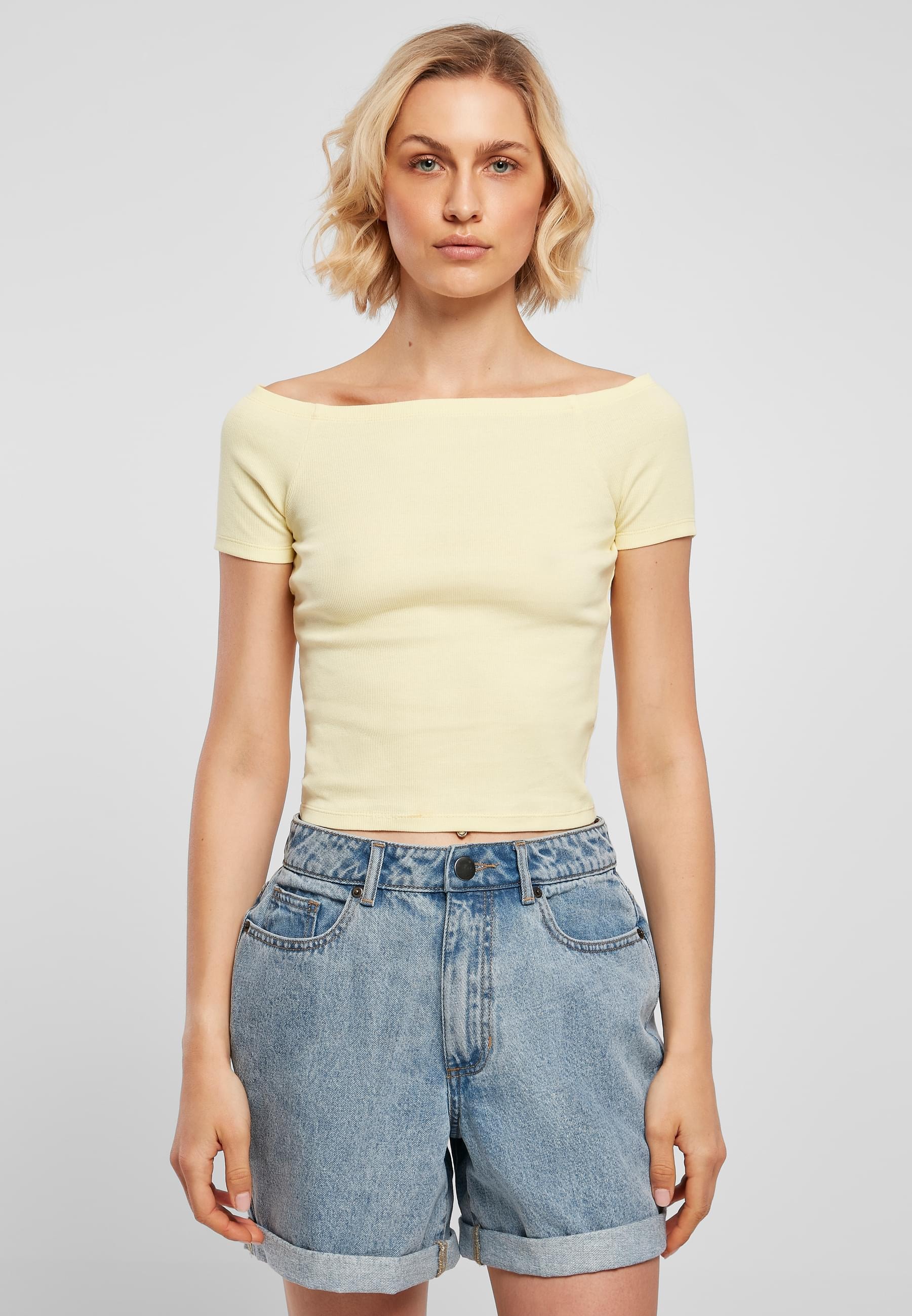 URBAN CLASSICS T-Shirt »Urban Classics Damen Ladies Off Shoulder Rib Tee«, (1 tlg.)