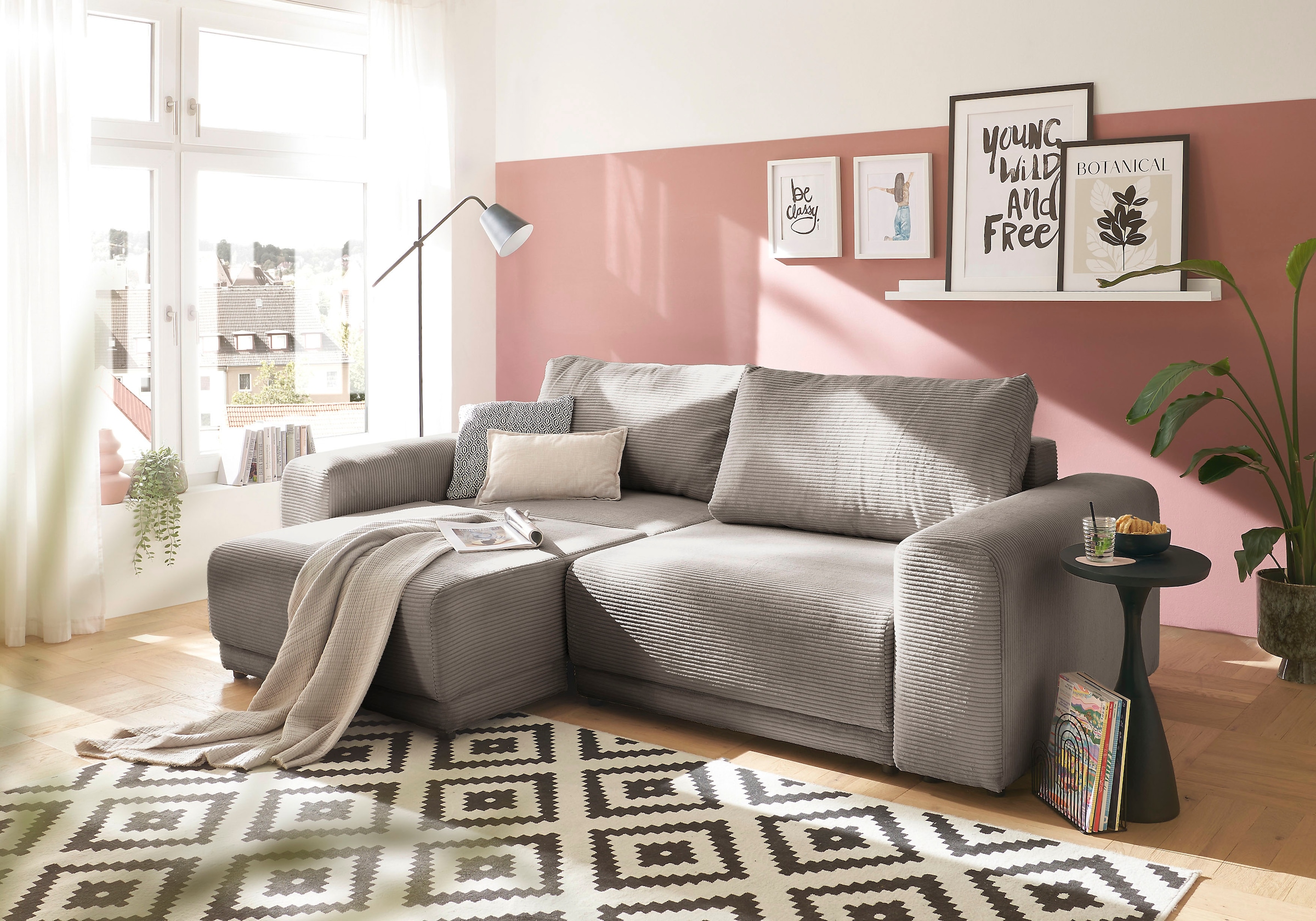 OTTO home Schlafsofa »PHEELIX Cord, mit 3 Funktionen« Elemente einzeln oder gleichzeitig ausziehbar, bequemer Sitzkomfort