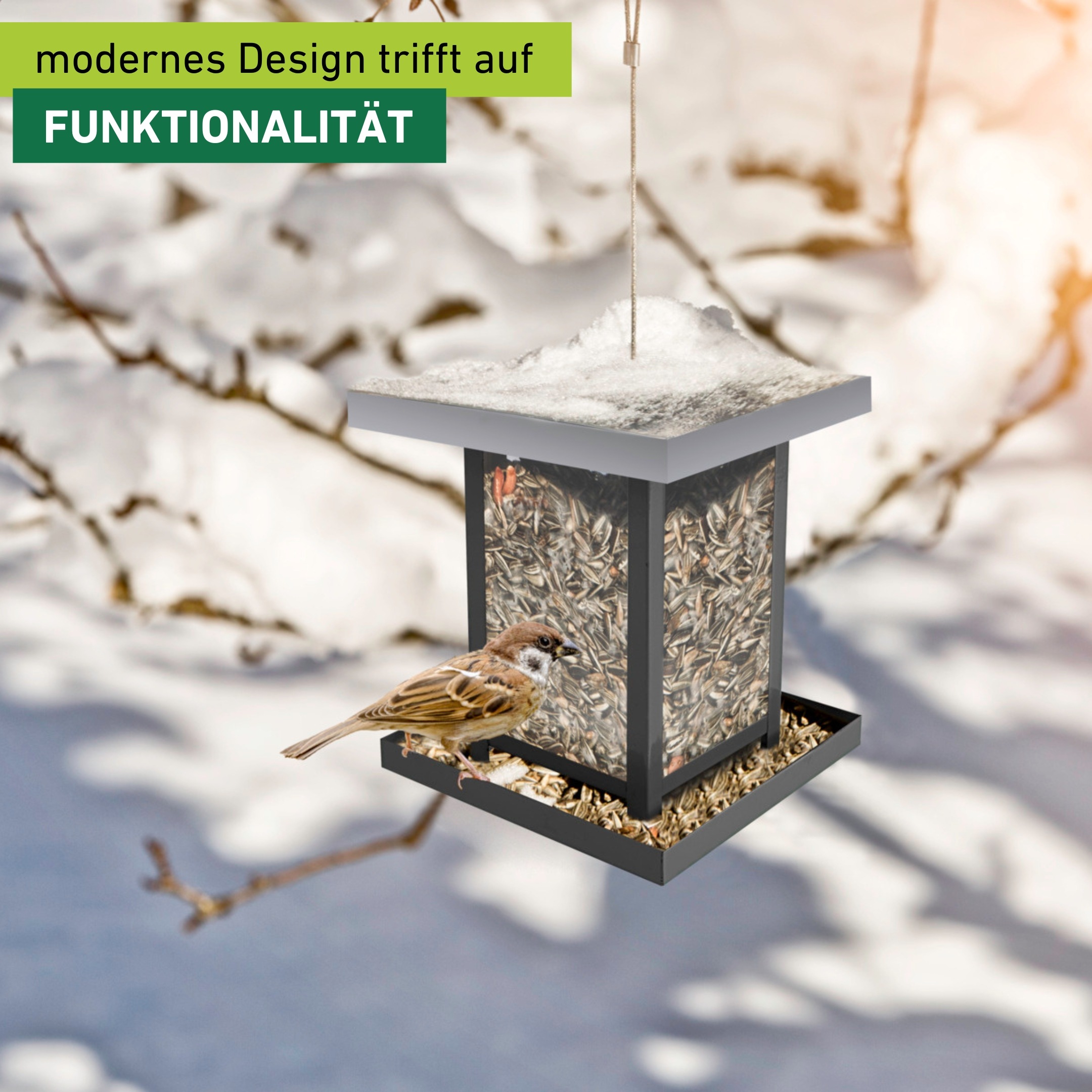 Windhager Futterhaus »View, Vogelfutterhaus für Wildvogelarten, witterungsbeständig« Futterstation inkl. Aufhängung, Füllmenge ca. 1,5 L, 16x16x17,5 cm