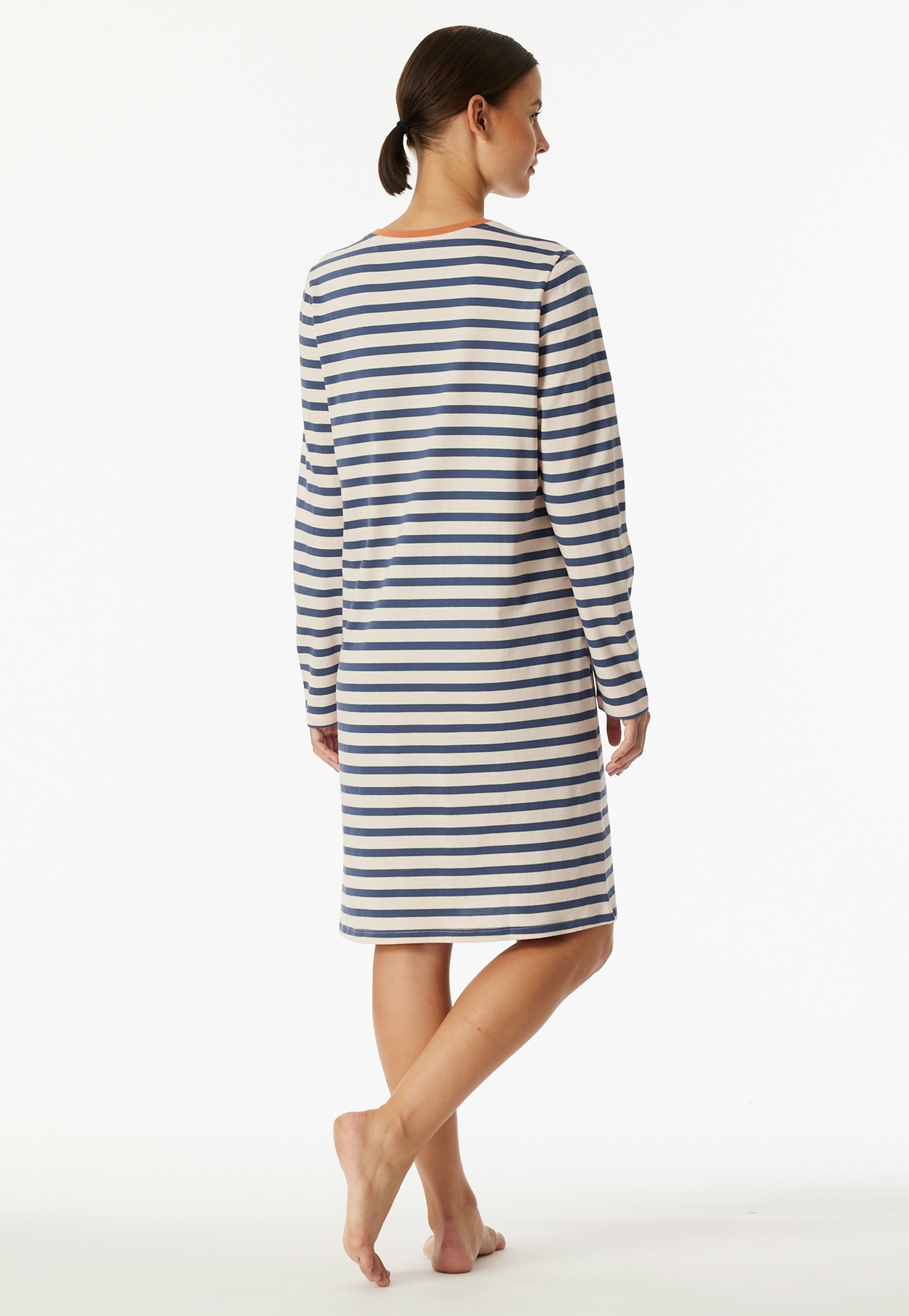 Thumbnail - Schiesser Nachthemd "Casual Essentials" Seitennahttaschen mit langen Ärmeln, seitlichen Taschen, Baumwolle, Rundhalsauss...