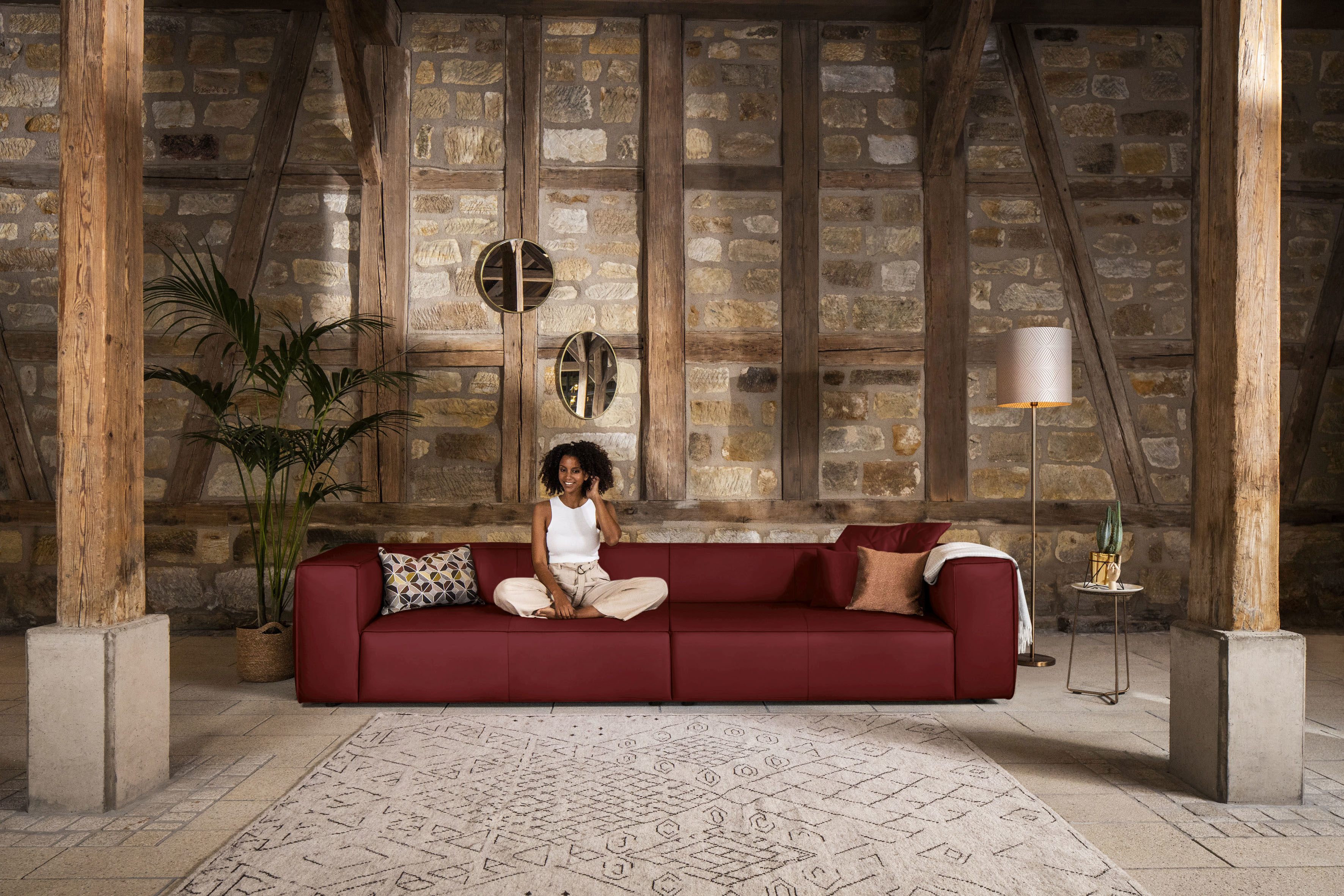 W.SCHILLIG 4-Sitzer "around-the-block Mega Sofa, viel Platz, Breite 300cm, bequem" mit eleganter Biese, mit Federkern