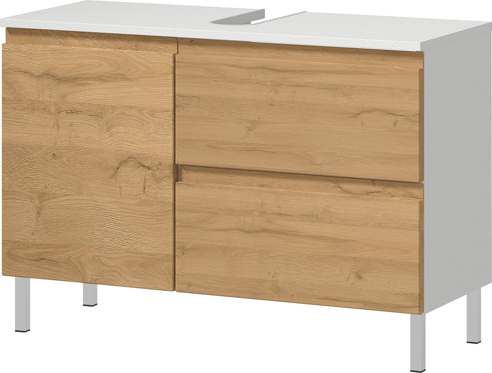 GERMANIA Badmöbel-Set »Torrance«, (4 St.), Unterschrank, Spiegelschrank mit Beleuchtung, Kommode und Hochschrank