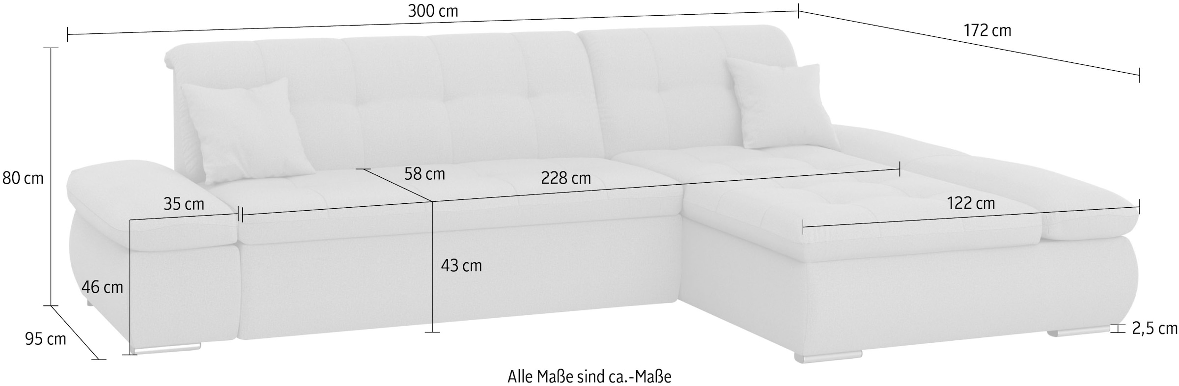 DOMO collection Ecksofa »Moric Schlafsofa B/T/H 300/172/80 cm, auch in Cord, L-Form«, XXL-Format, wahlweise auch mit Bettfunktion und Armverstellung