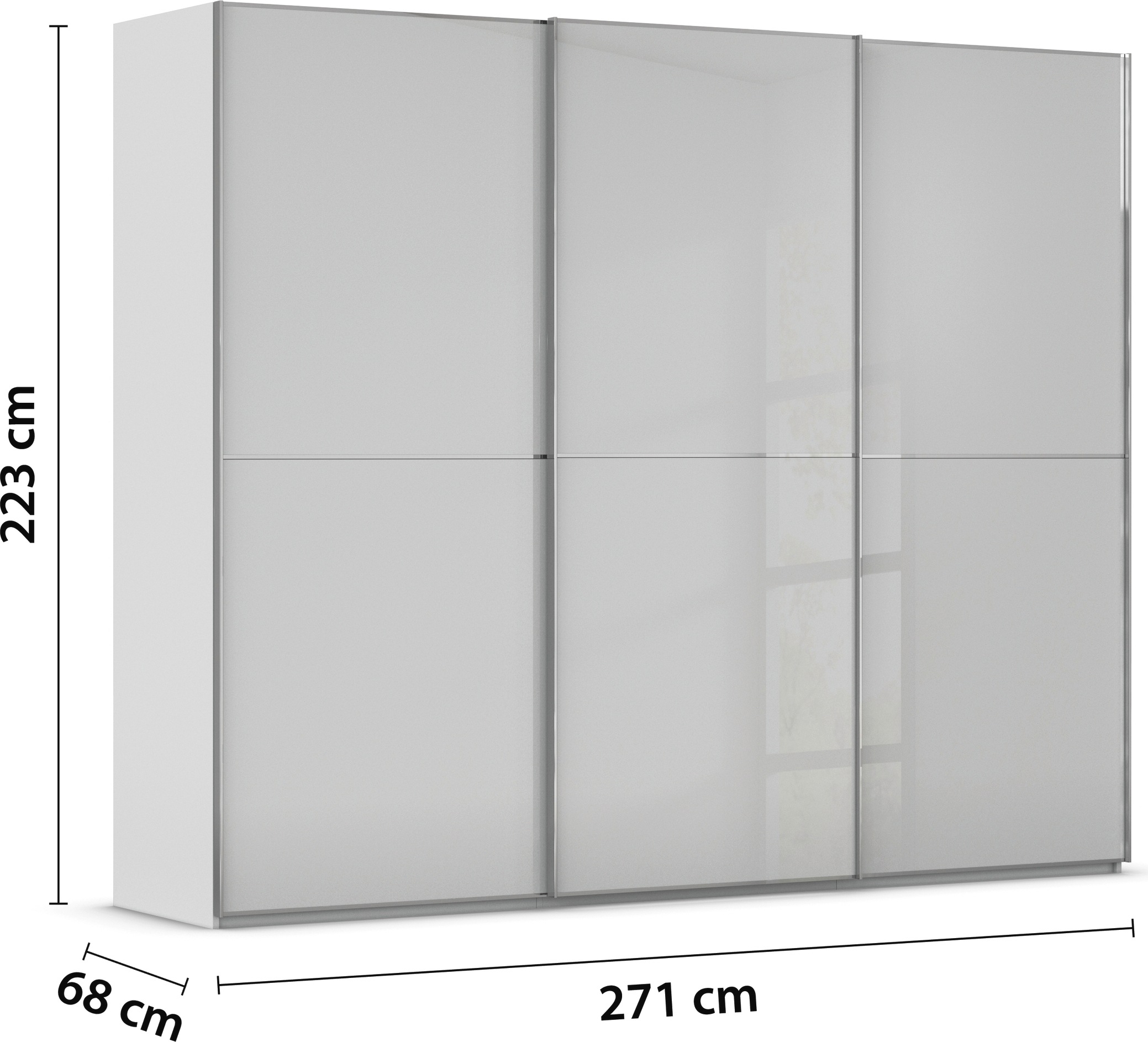 rauch Schwebetürenschrank »Kleiderschrank Schrank Garderobe Schlafzimmerschrank SCALE-DUO«, edle zweigeteilte Türen Glas-Front mit 3 Zierleisten MADE IN GERMANY