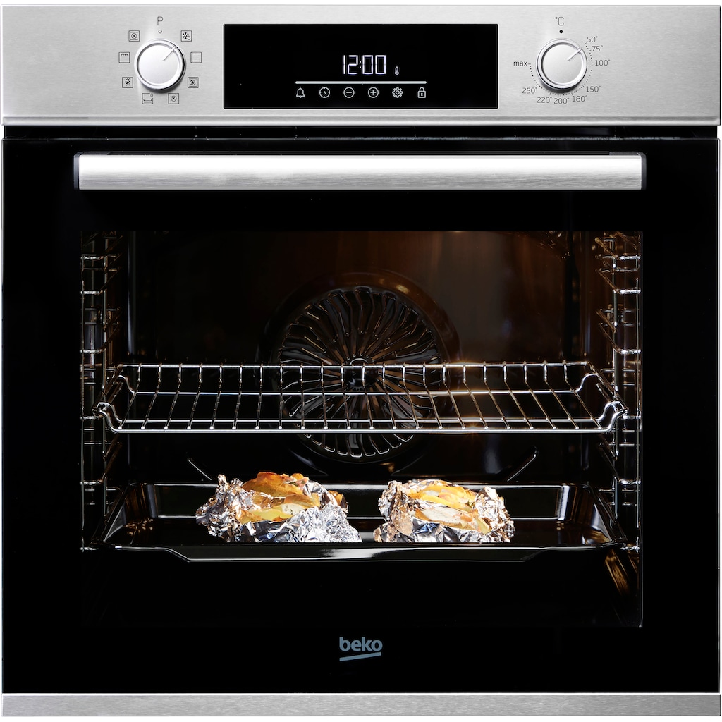 BEKO Backofen-Set »BBSM12340X«, BBSM12340X, mit Teleskopauszug nachrüstbar, Simple Steam Reinigungsfunktion