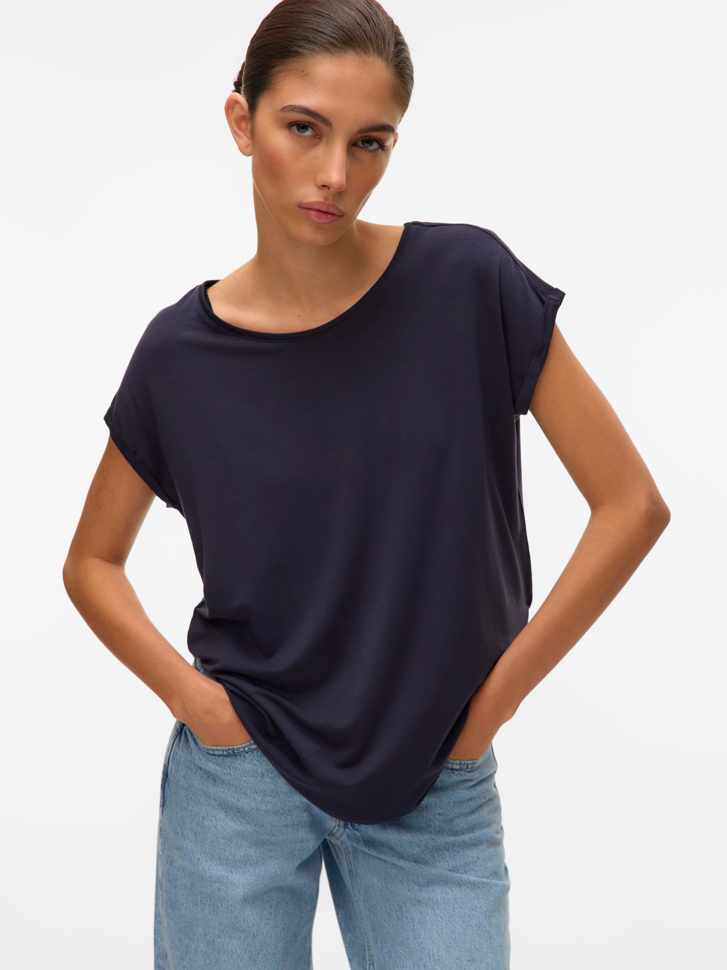 Vero Moda Rundhalsshirt "VMAVA PLAIN SS TOP GAJRS NOOS" Materialmix, regula günstig online kaufen