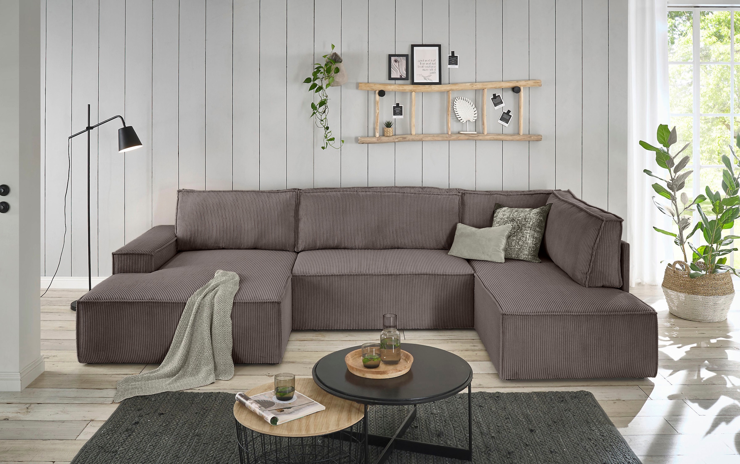 Home affaire Wohnlandschaft »SHERWOOD 329 cm, U-Form, Schlafsofa,«
