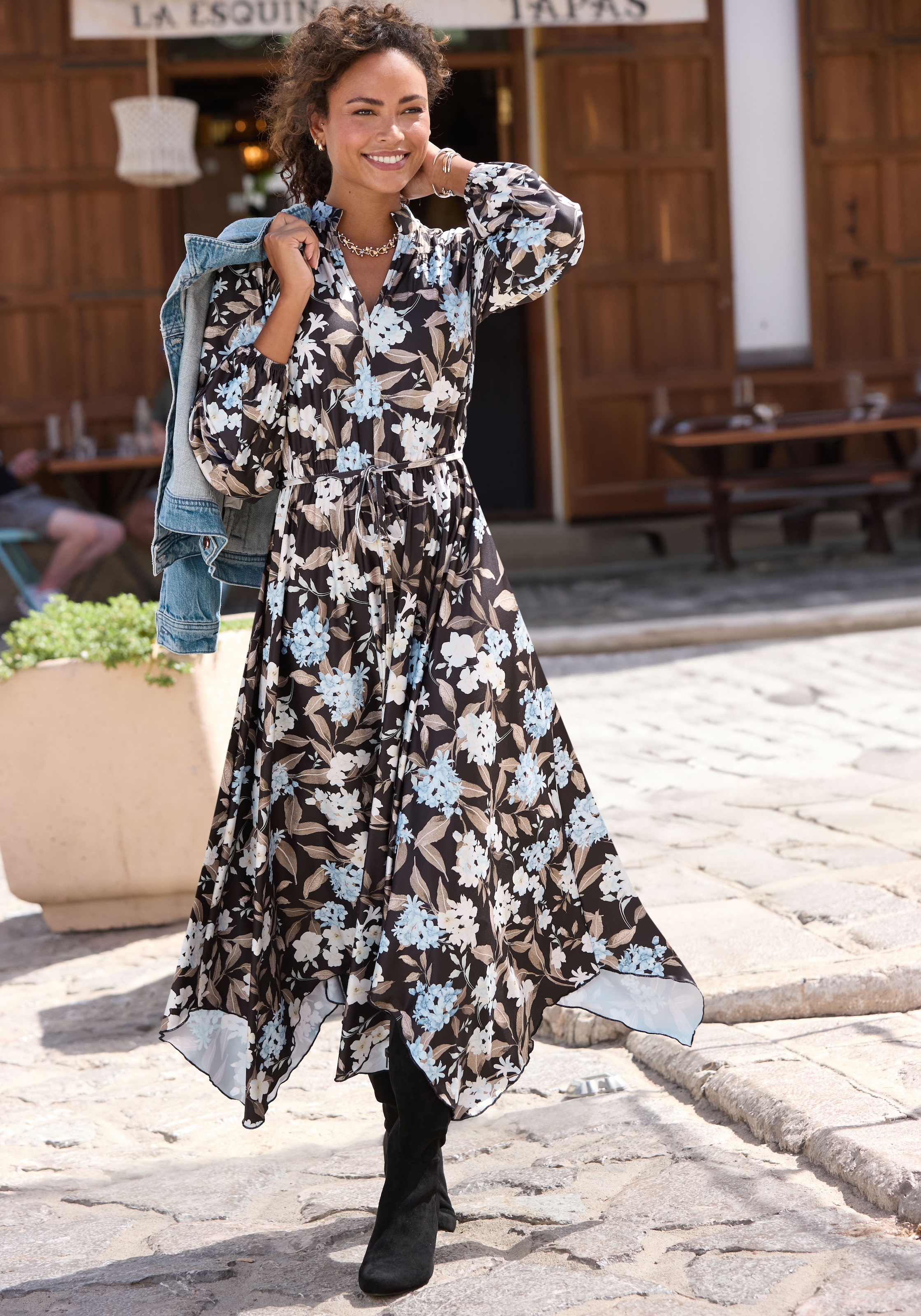 LASCANA Midikleid mit Bindegürtel, Ohne Taschen aus bügelfreier Qualität günstig online kaufen