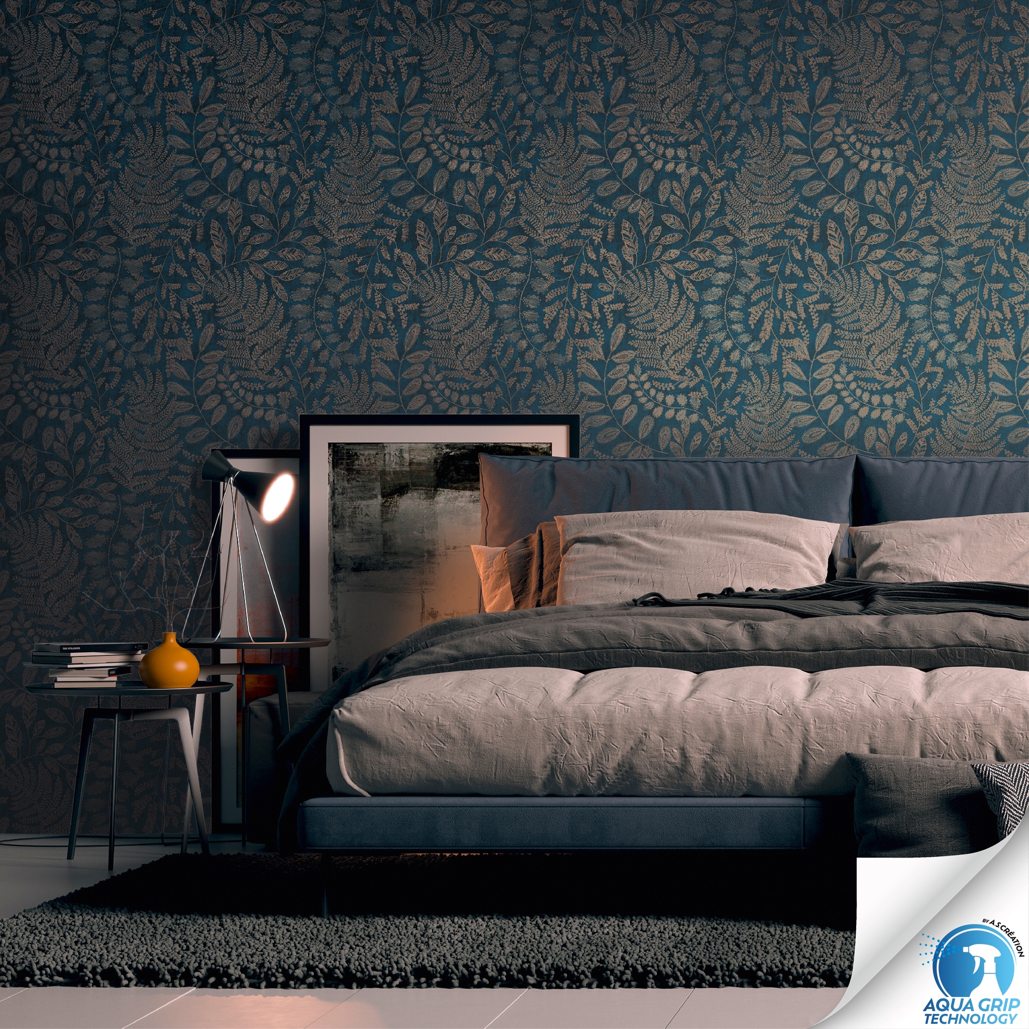 Living Walls Vliestapete "DesignDrop Vorgeleimte Tapete Floral Blau Braun Metallic" Matt Glatt Vliestapete Vorgekleistert Floral Für Schlafzimmer