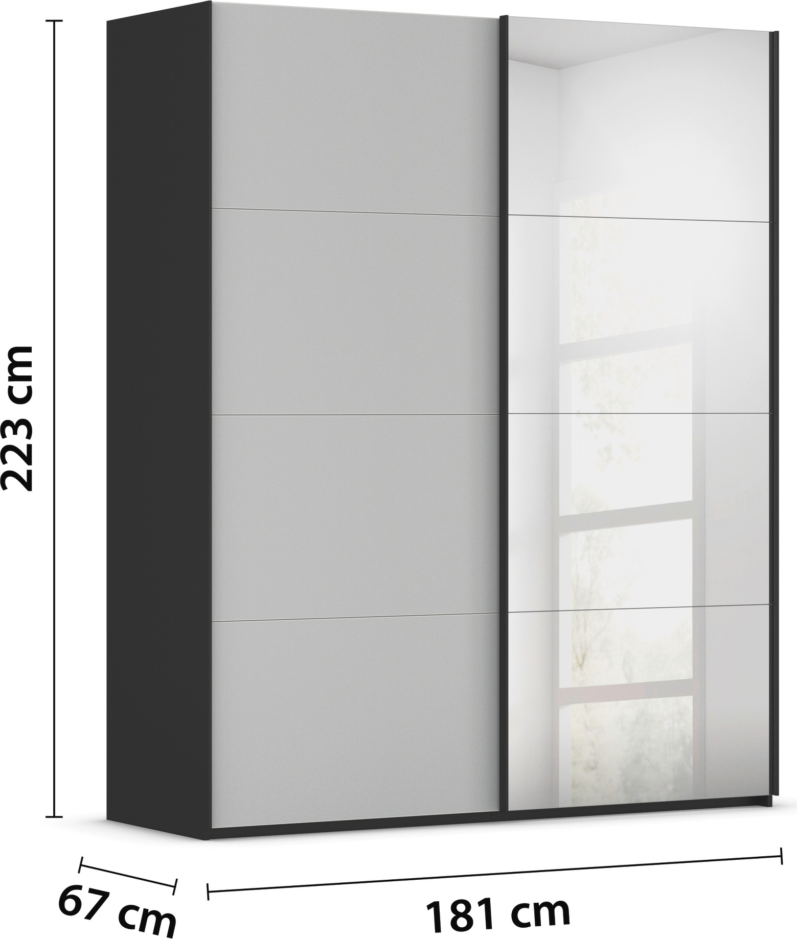 rauch Schwebetürenschrank »Kleiderschrank Schrank Garderobe Schlafzimmerschrank SCALE-FYRA«, edle viergeteilte Türen Spiegel/Glas-Mix viele Farben MADE IN GERMANY