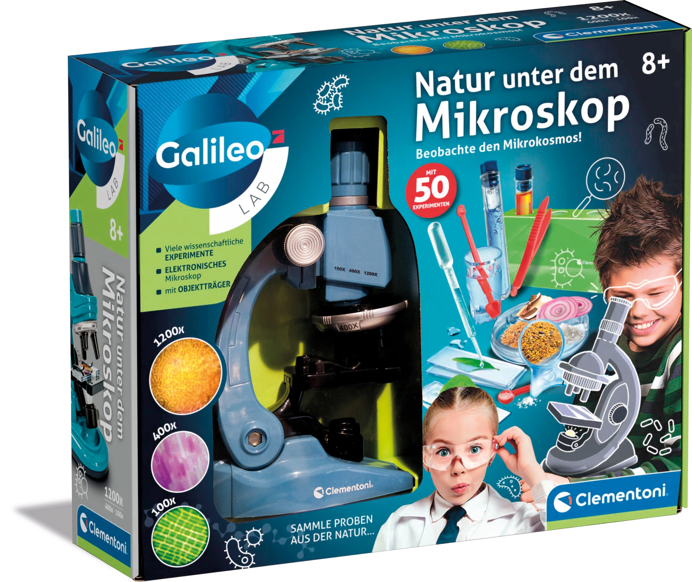 Clementoni® Experimentierkasten »Galileo Lab, Natur unter dem Mikroskop« mit LED-Licht
