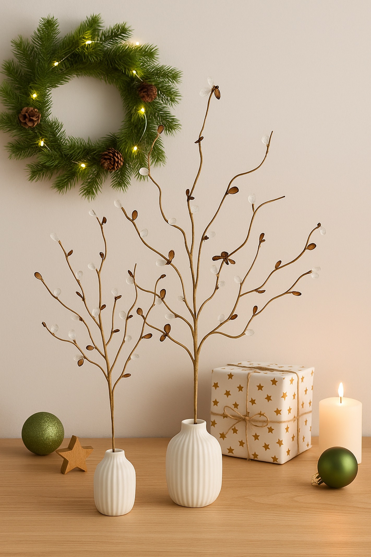 I.GE.A. Kunstzweig »Dekozweig« 2er Set 70cm Acryl Steine Blätter Adventskranz Floristik Deko Zweig