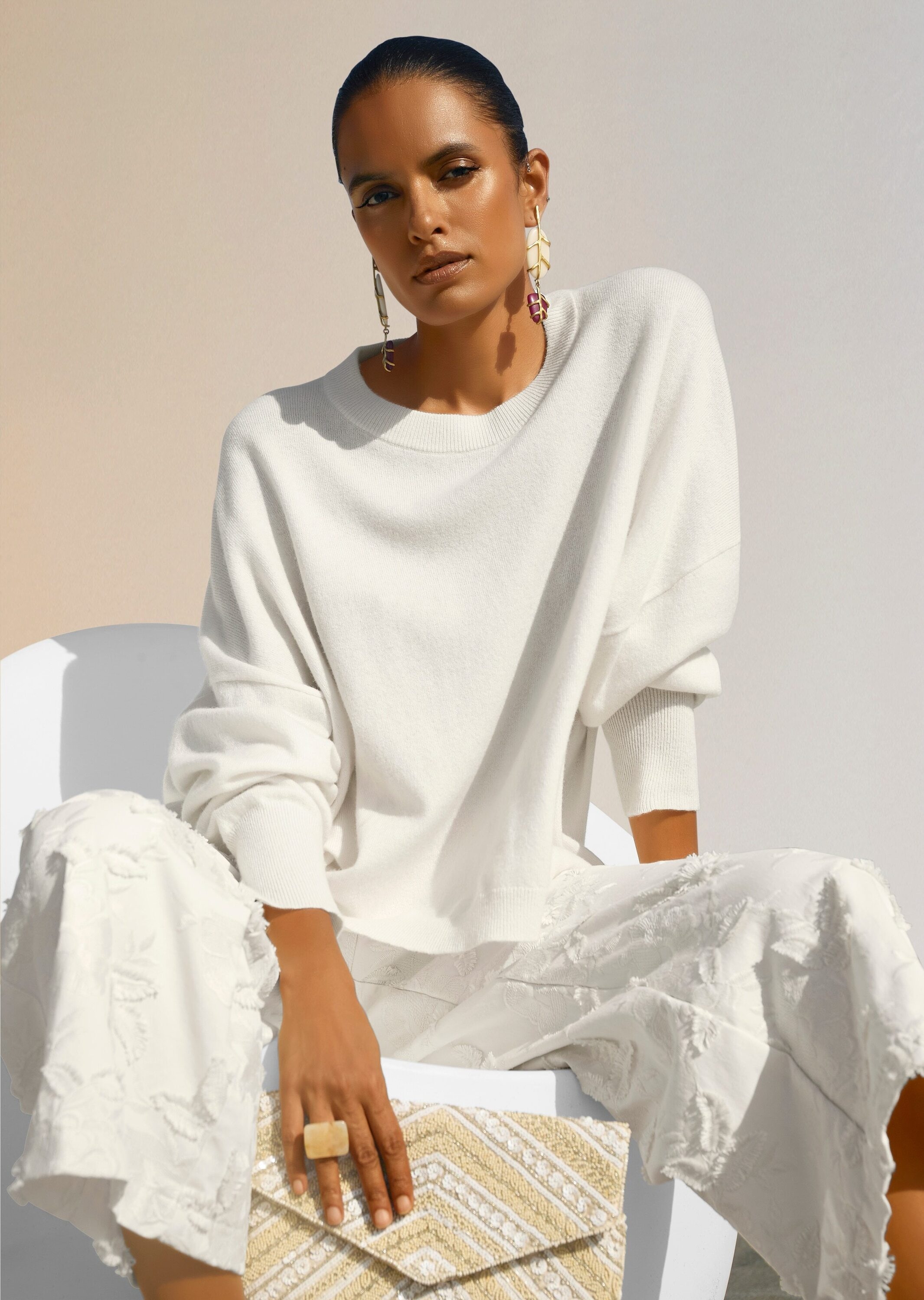 MADELEINE Longpullover »Strickpullover Kaschmir Pullover mit Rundhalsausschnitt« Oversized Look