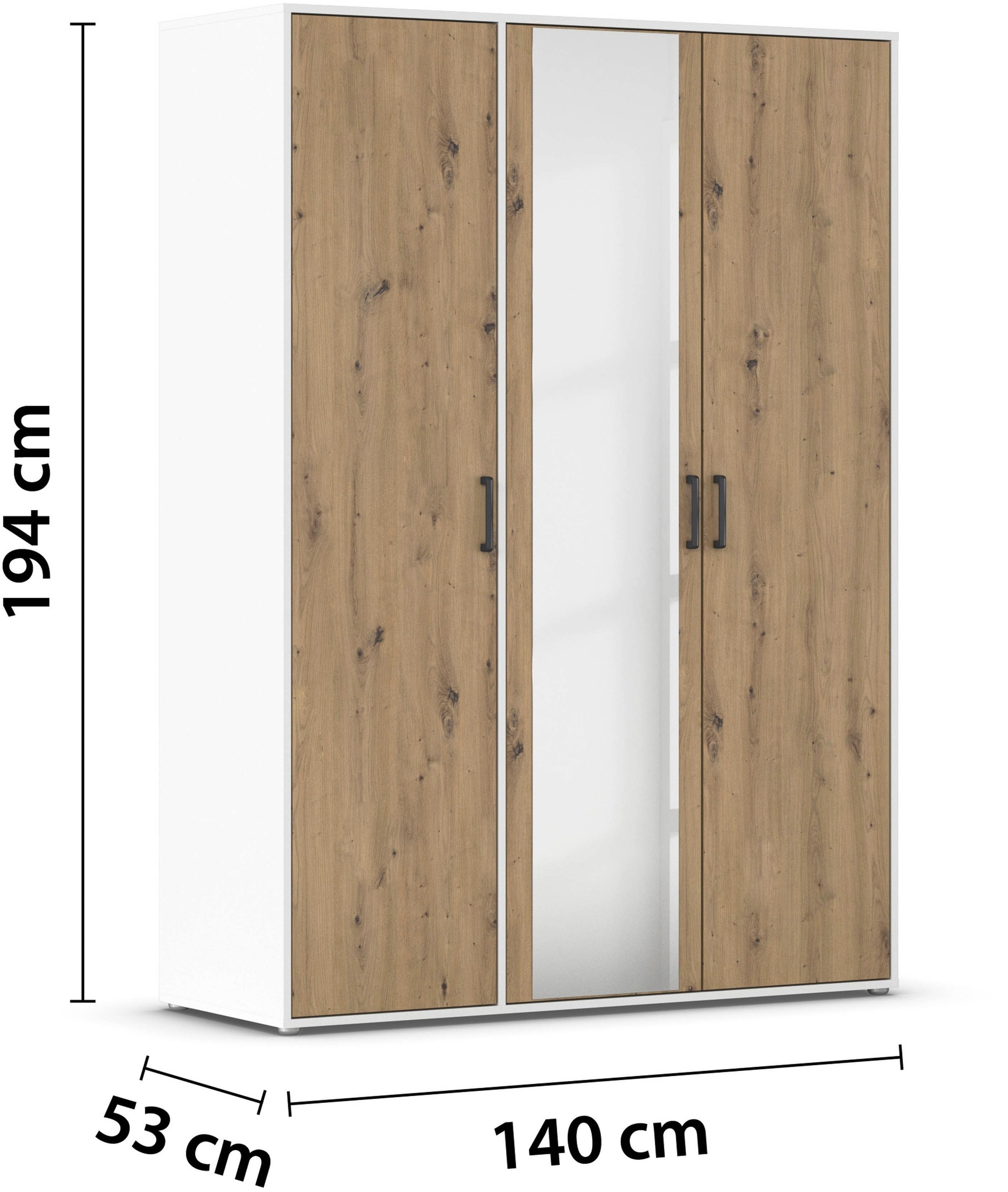rauch Drehtürenschrank »Kleiderschrank Schrank Garderobe Wäscheschrank VOYAGER«, (in 3 verschiedenen Ausstattungen BASIC/CLASSIC/PREMIUM), mit modernen Griffen in Graumetallic und Spiegel