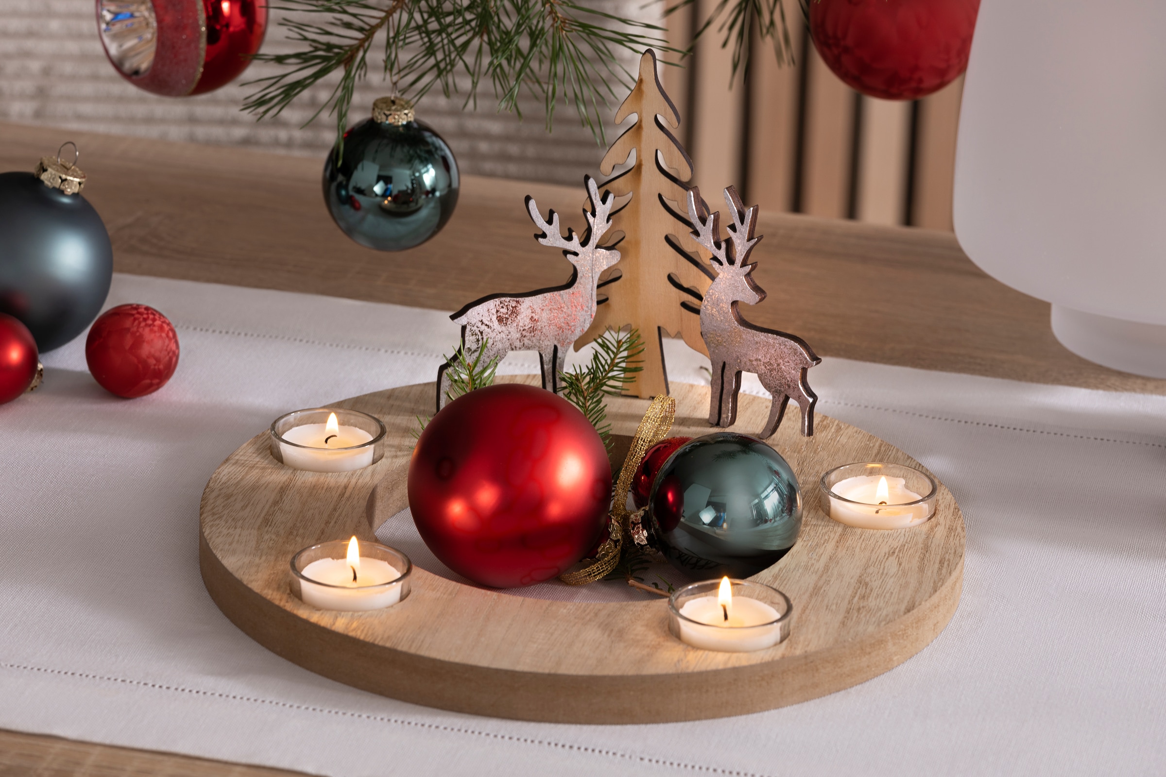 my home Adventsleuchter »Kerzenhalter Juna aus Holz«, (1 St.), Adventskranz  mit 4 Gläsern, Weihnachtsdeko, Ø ca. 29,5 cm | BAUR