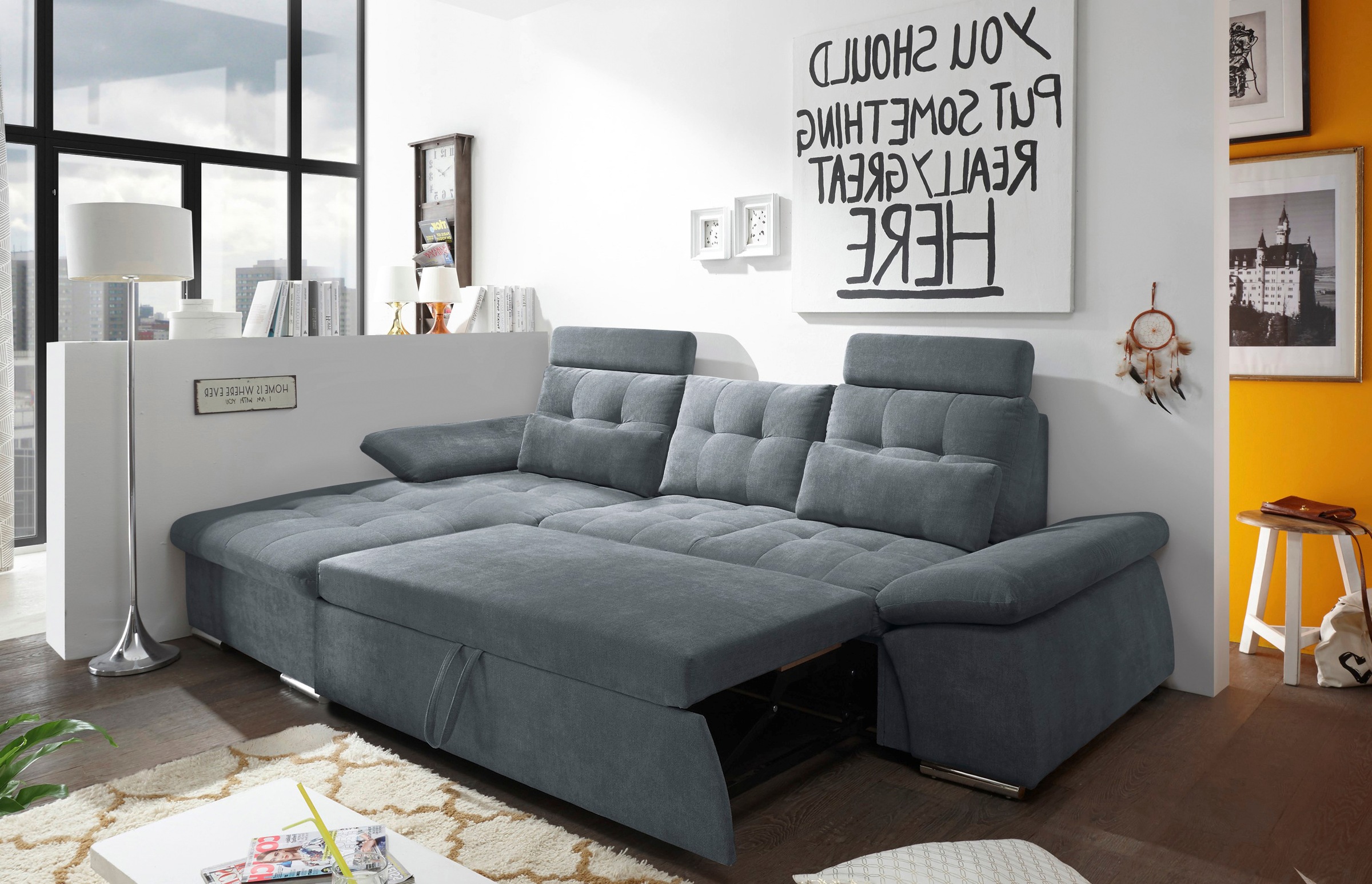 ED EXCITING DESIGN Ecksofa »Nalo L-Form«, mit Bettfunktion, Kopfstützen, Nierenkissen, Armteilverstellung