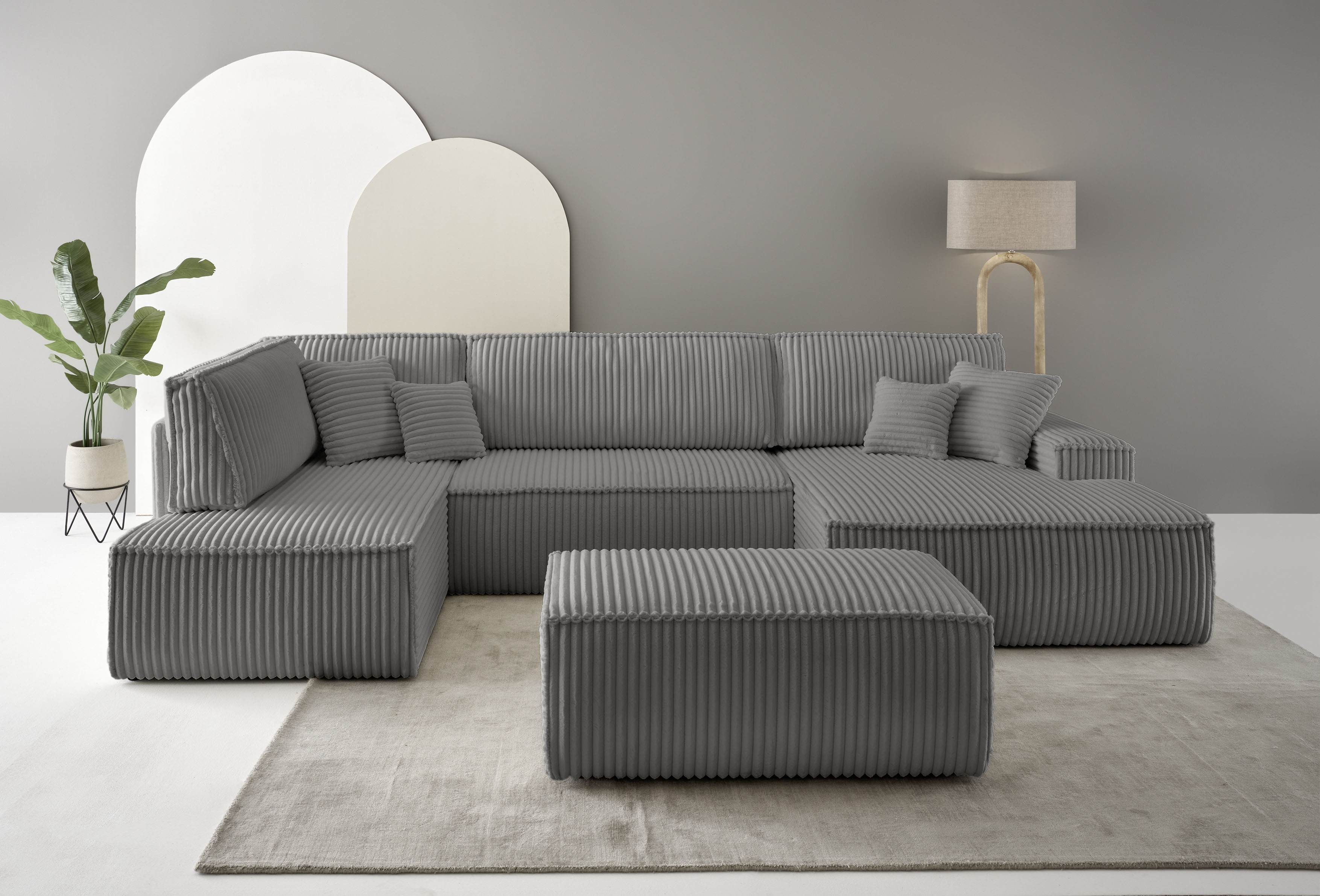 OTTO home Wohnlandschaft "FINNLEY Cord U-Form XXL 329 cm - OTTO. Verlässliche Qualität." Schlafsofa, Bettkasten, in Bouclé, Struktur fein und Mega Cord