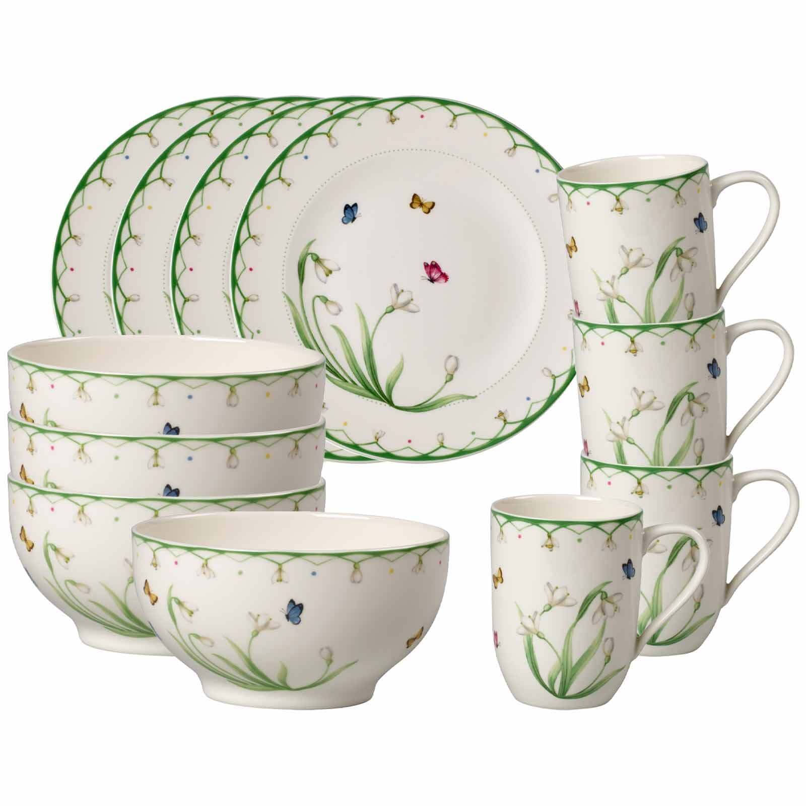 Villeroy & Boch Geschirr-Set "Frühstücks-Set Colourful Spring 12er Set bunt" Spülmaschinengeeignet, Mikrowellengeeignet