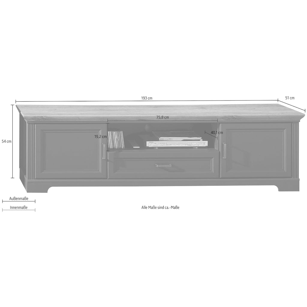 Innostyle Lowboard »Jasmin«, Breite 193 cm, 2 Holztüren, 1 Schubkasten, 1 offenes Fach