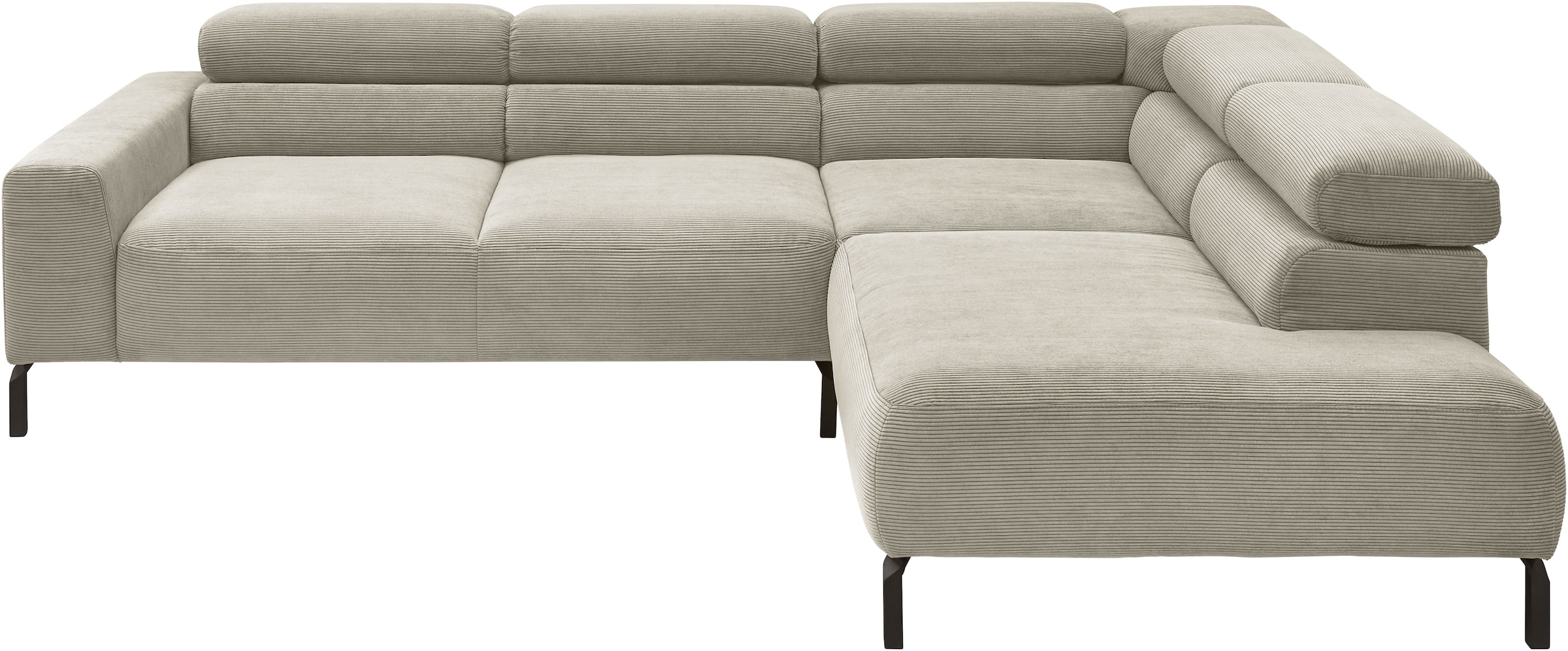 Places of Style Ecksofa »Antonelli, L-Form, inkl. Kopfteilverstellung, Breite 276 cm«, ohne Sitztiefenverstellung, in Feincord, sand