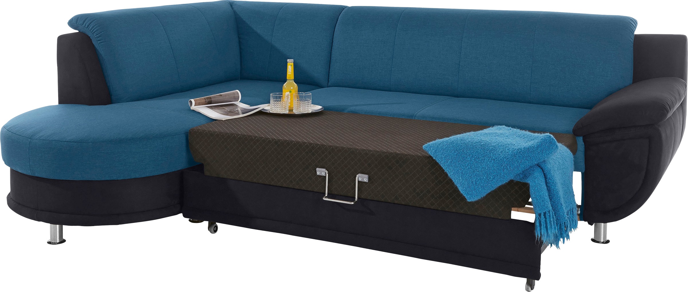 TRENDMANUFAKTUR Ecksofa »Rondo 3, zeitlos und bequem, Materialmix, breite Armlehnen, L-Form«, wahlweise mit Federkern für mehr Komfort, wahlweise mit Bettfunktion