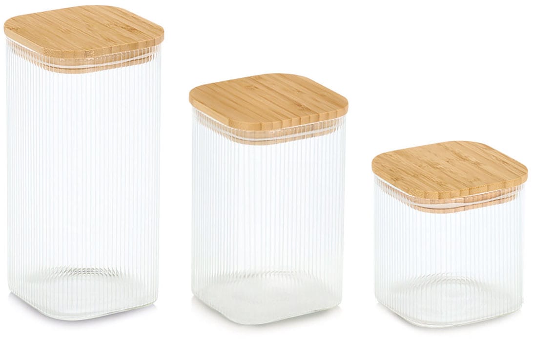 Zeller Present Vorratsglas "mit Bambusdeckel, 3-tlg" luftdicht, schützt vor Feuchtigkeit, 720 ml
