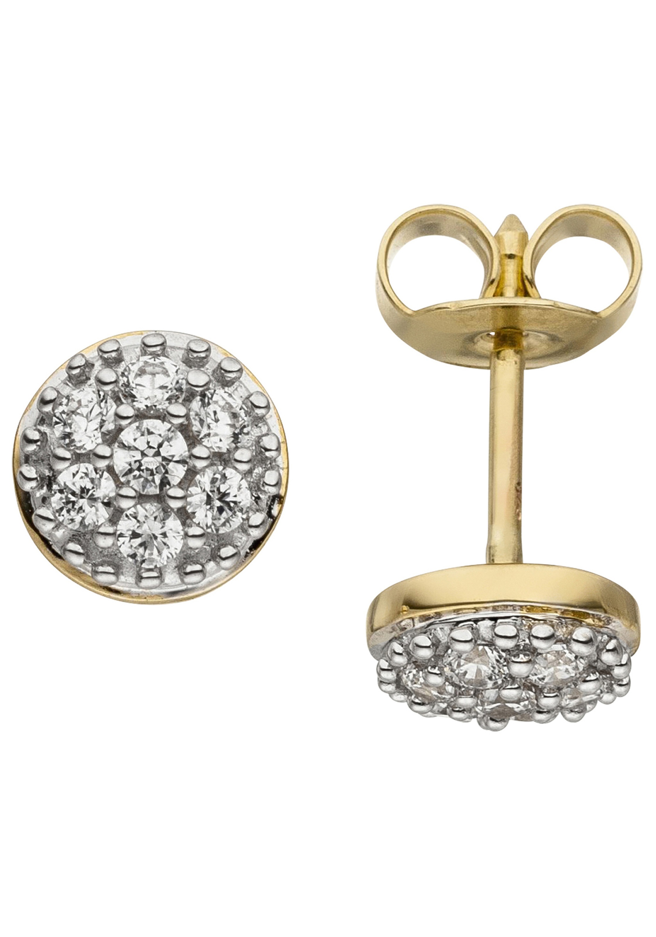 JOBO Paar Ohrstecker 375 Gold bicolor mit 14 Zirkonia