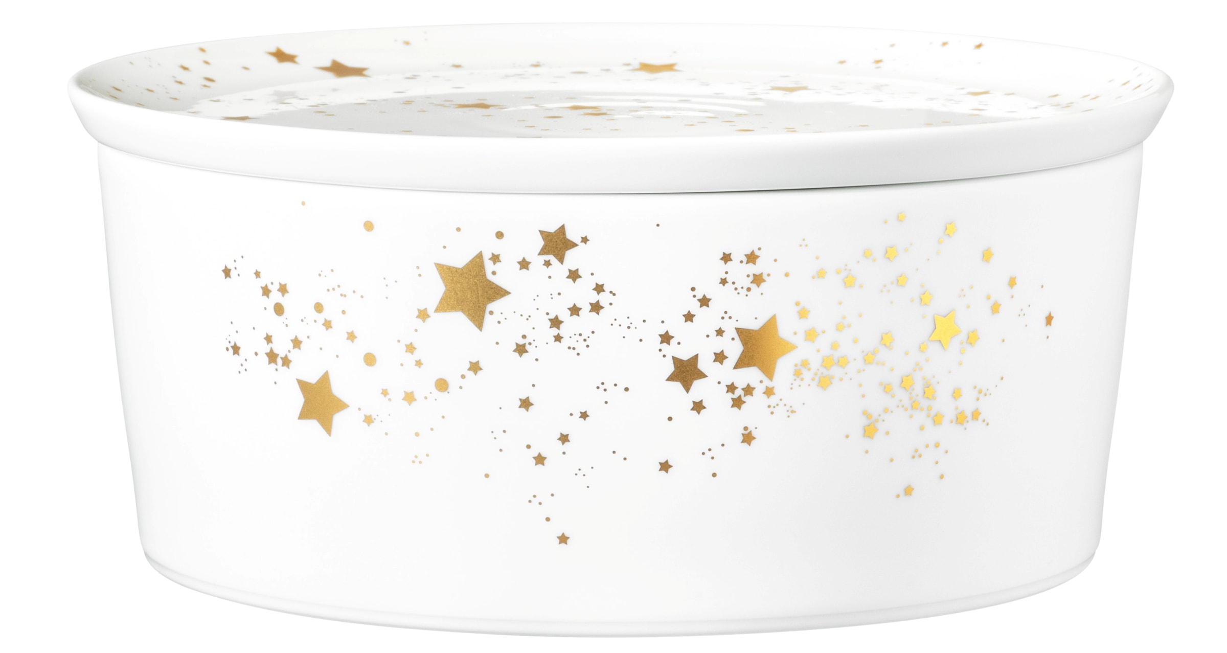 Seltmann Weiden "Liberty - Golden Stars" 1 Stk. aus Porzellan Schale rund, mit Deckel, 21 x 9 cm