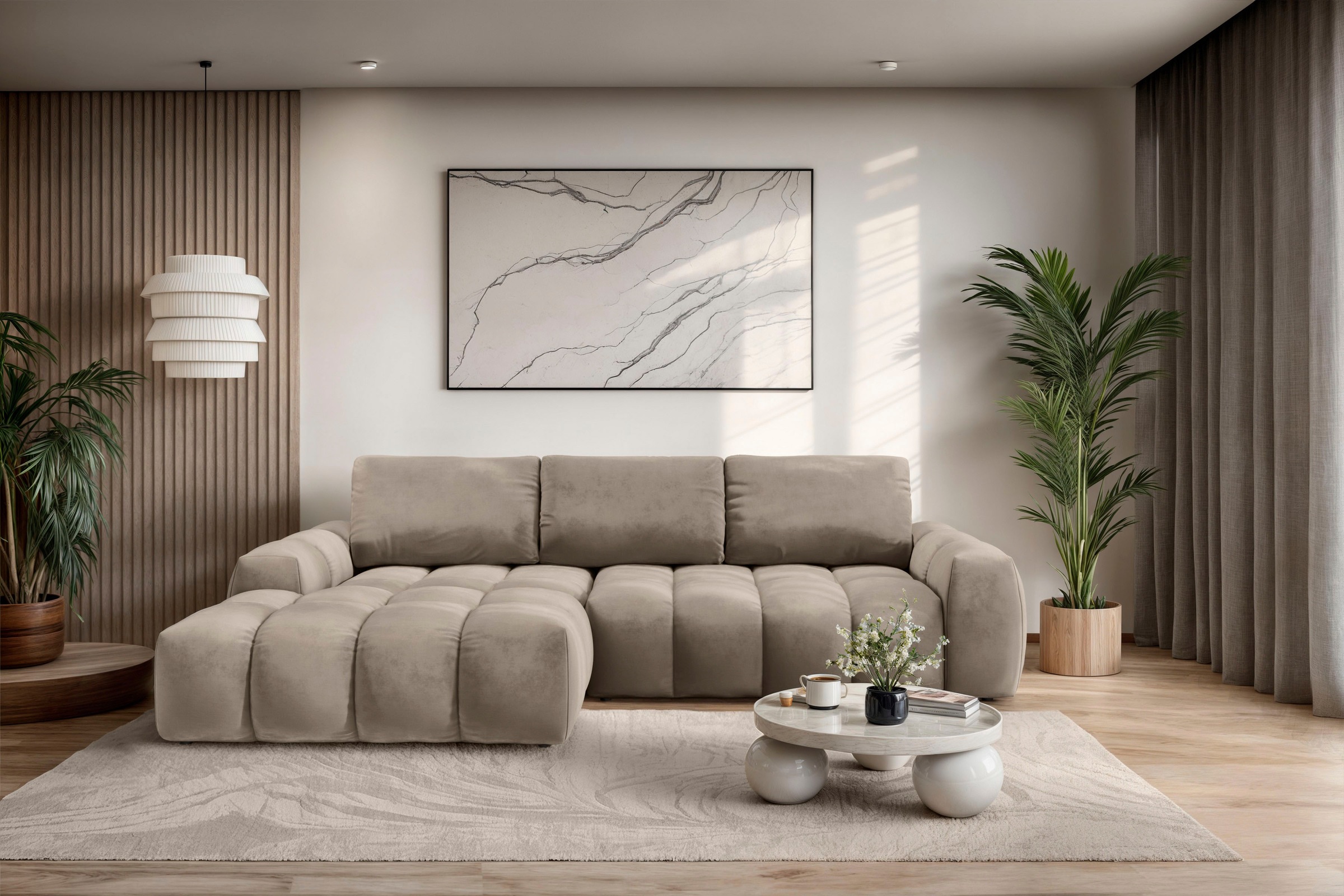 Ecksofa OTTO HOME "AZITA L-Form, 270 cm - OTTO. Verlässliche Qualität.", beige (taupe), B:270cm H:84cm T:166,5cm, 100% Polyester, Sofas, Ecksofa, wahlweise als Schlafsofa m. Bettkasten, Bubble-Optik, Topseller 6