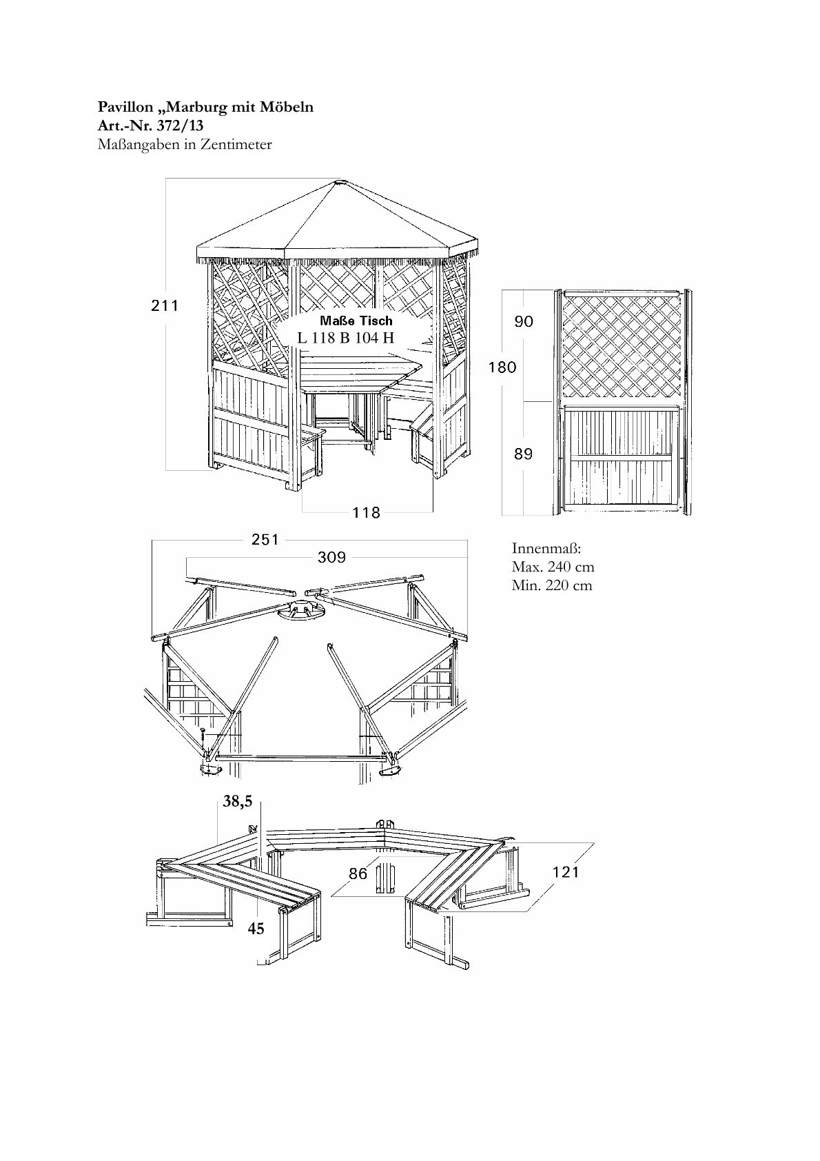 promadino Pavillon »Marburg« BxT: 309x309 cm, inkl. Sitzgruppe und Brüstung