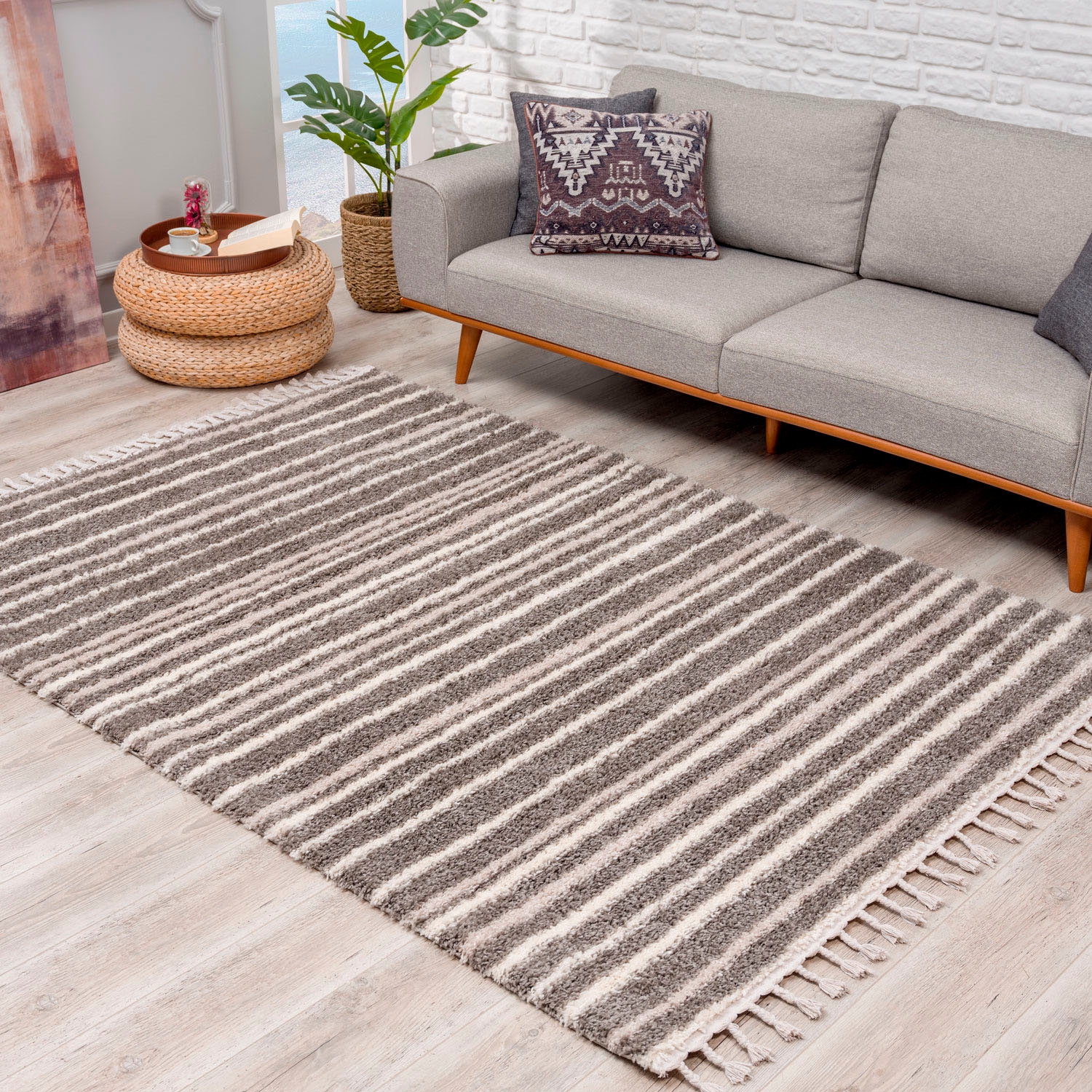Carpet City Hochflor-Teppich »Pulpy 520«, rechteckig, besonders weich, mit Fransen, Streifen Look