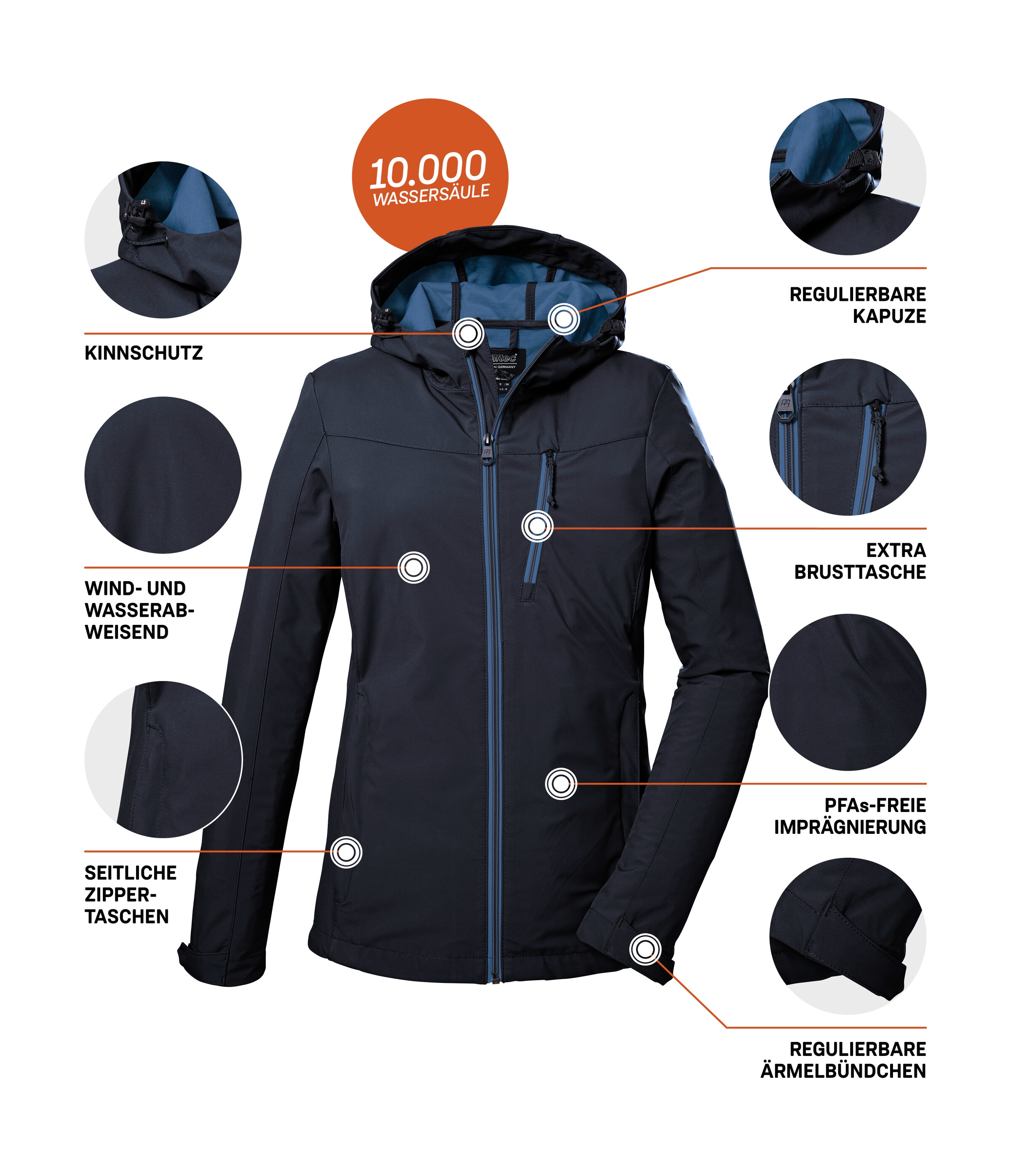 Killtec Softshelljacke »KOS 89 WMN SFTSHLL JCKT«, Damen Softshelljacke: Wind-und wasserdicht, atmungsaktiv, PFAS-frei