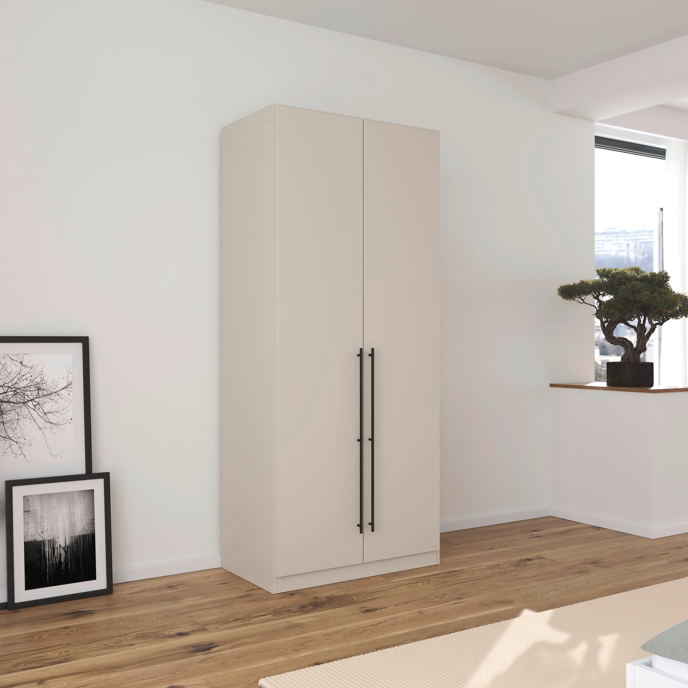 rauch Kleiderschrank, (in 3 verschiedenen Ausstattungen BASIC/CLASSIC/PREMIUM), mit hochwertigen Stangengriffen in Schwarz aus Metall MADE IN GERMANY