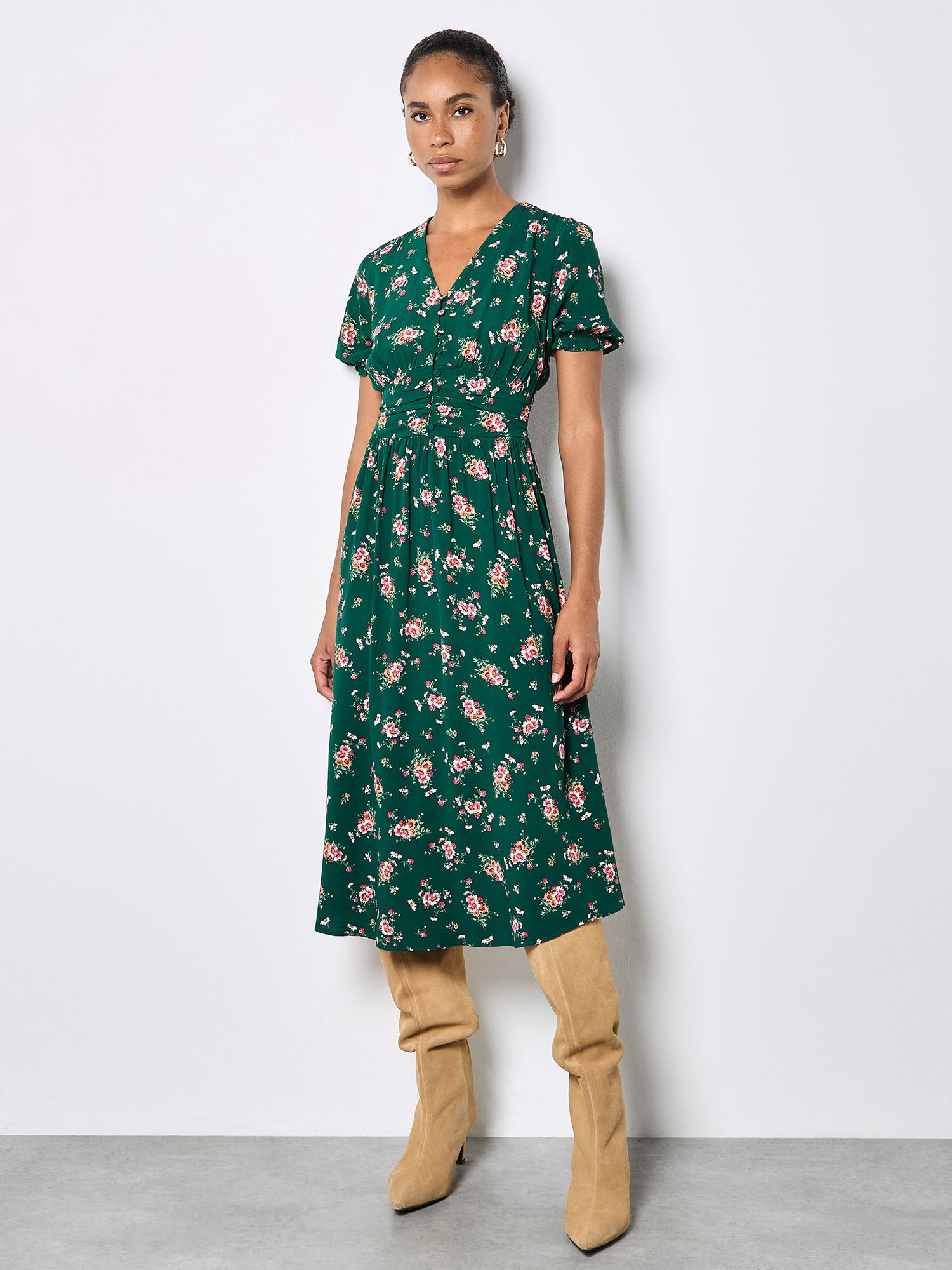 Apricot Druckkleid "Midi-Kleid" mit Blumenprint