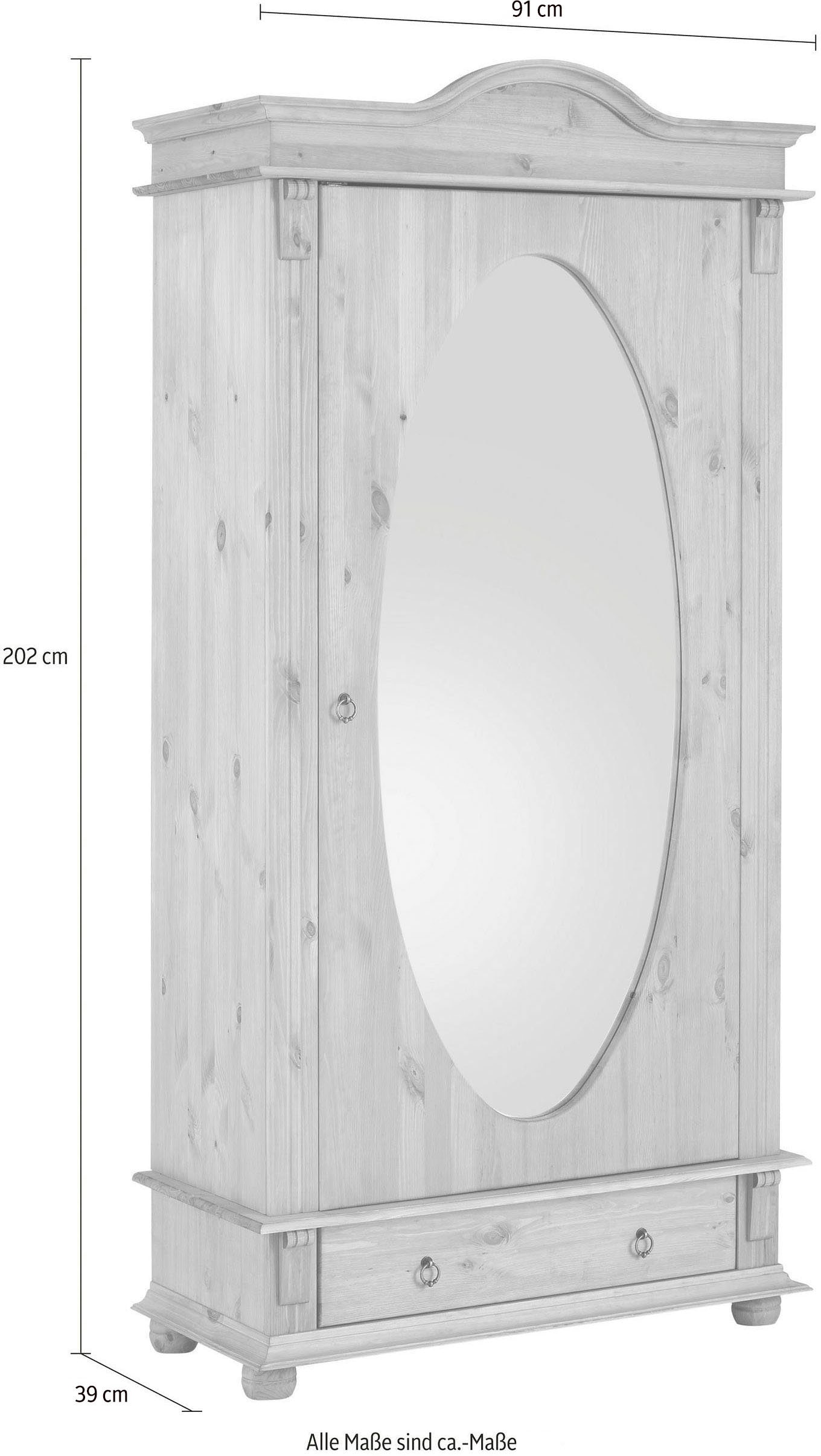 Home affaire Garderobenschrank »Florenz«, mit Spiegel, aus massiver Kiefer,  dekorative Fräsungen | BAUR | Garderobenschränke