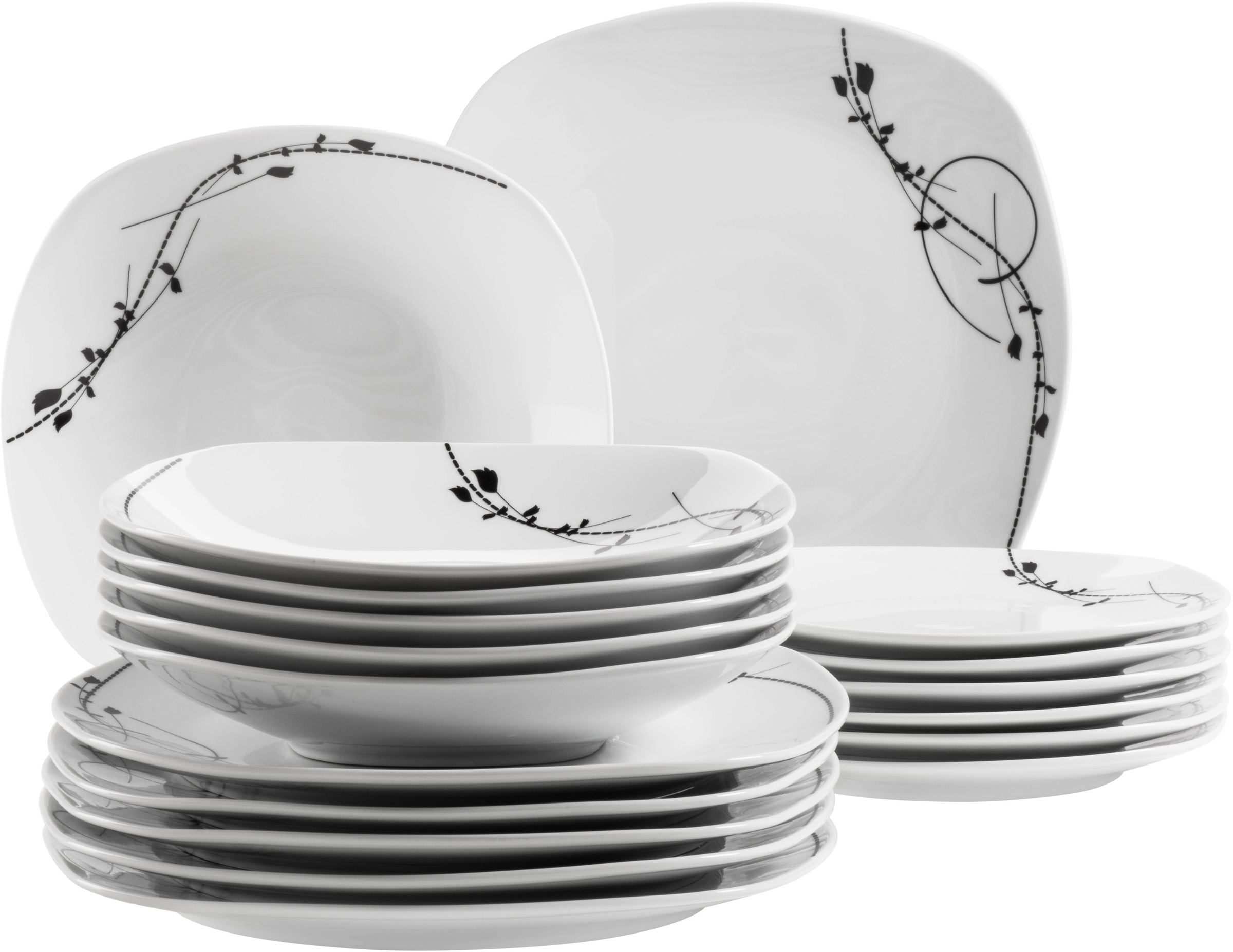 MÄSER Teller-Set "LONDRA, Geschirr-Set, Porzellan", 18 Stk.weiß, Geschirr-Sets