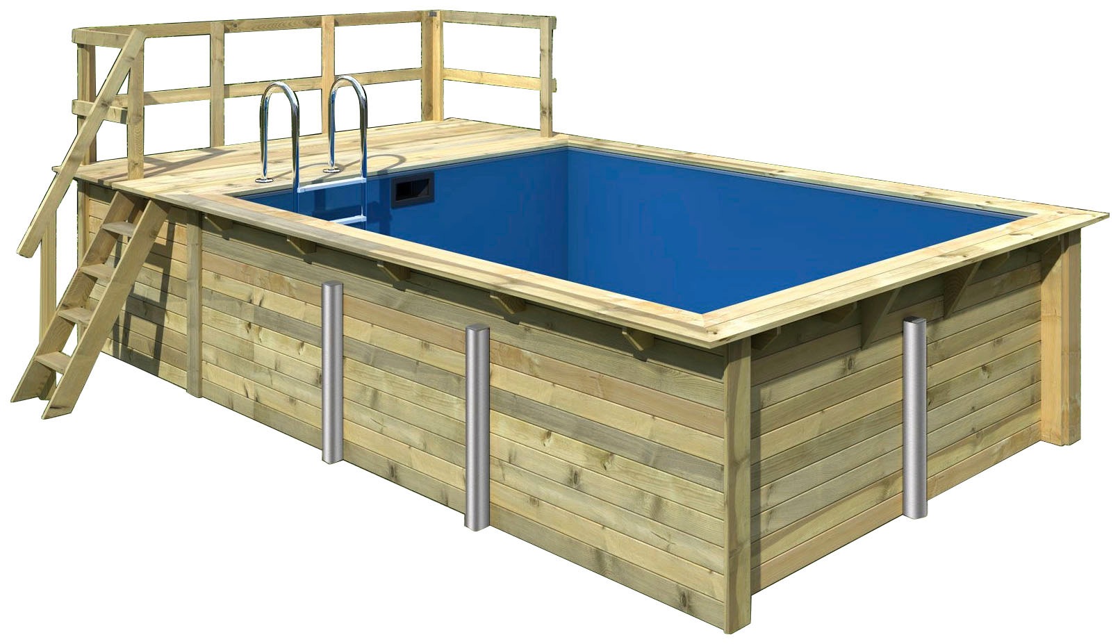 Karibu Rechteckpool "Holzpool Roma A BxLxH: 353x400x124 cm mit Sonnendeck", (Set), 44 mm starke kesseldruckimprägnierte 