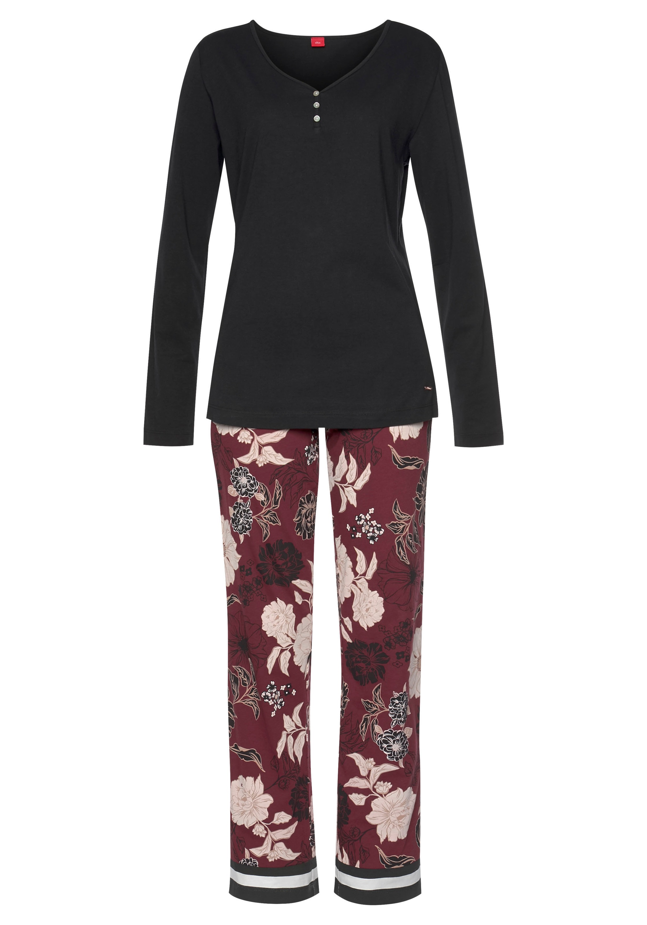 s.Oliver Pyjama 2 im Blumen-Dessin mit Streifen-Details