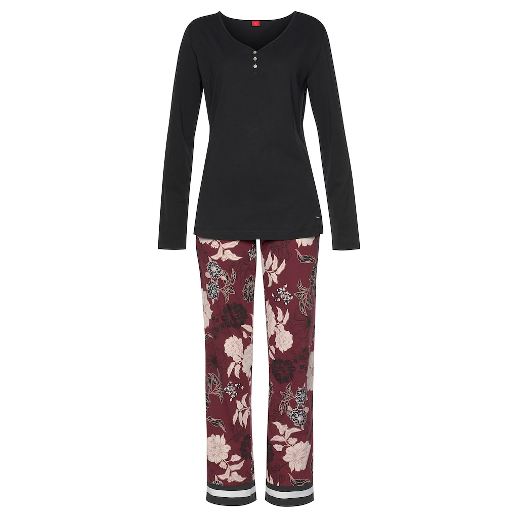 s.Oliver Pyjama, im Blumen-Dessin mit Streifen-Details