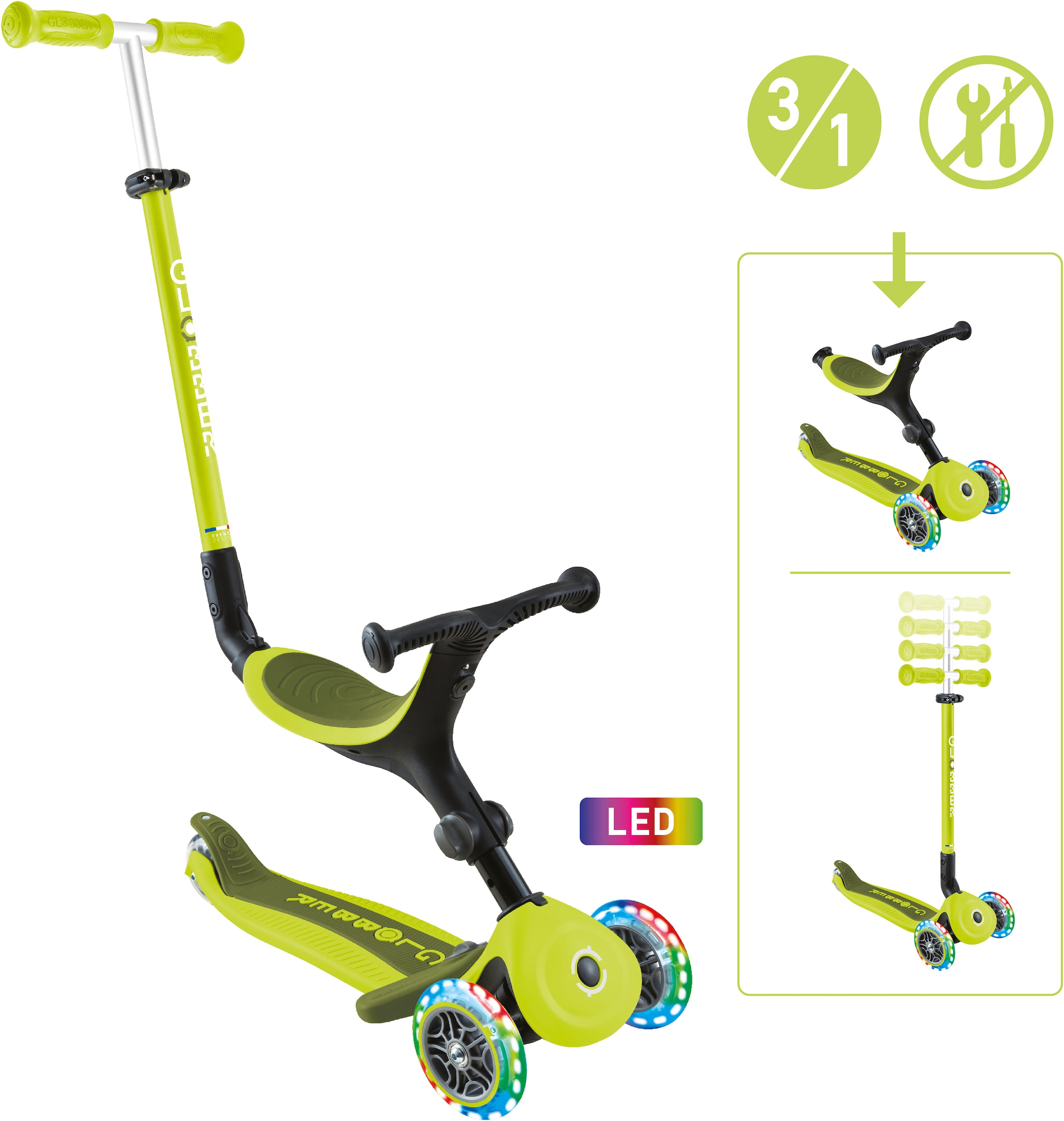 Globber Tretroller »GO-UP ACTIVE LIGHTS mit Leuchtrollen«