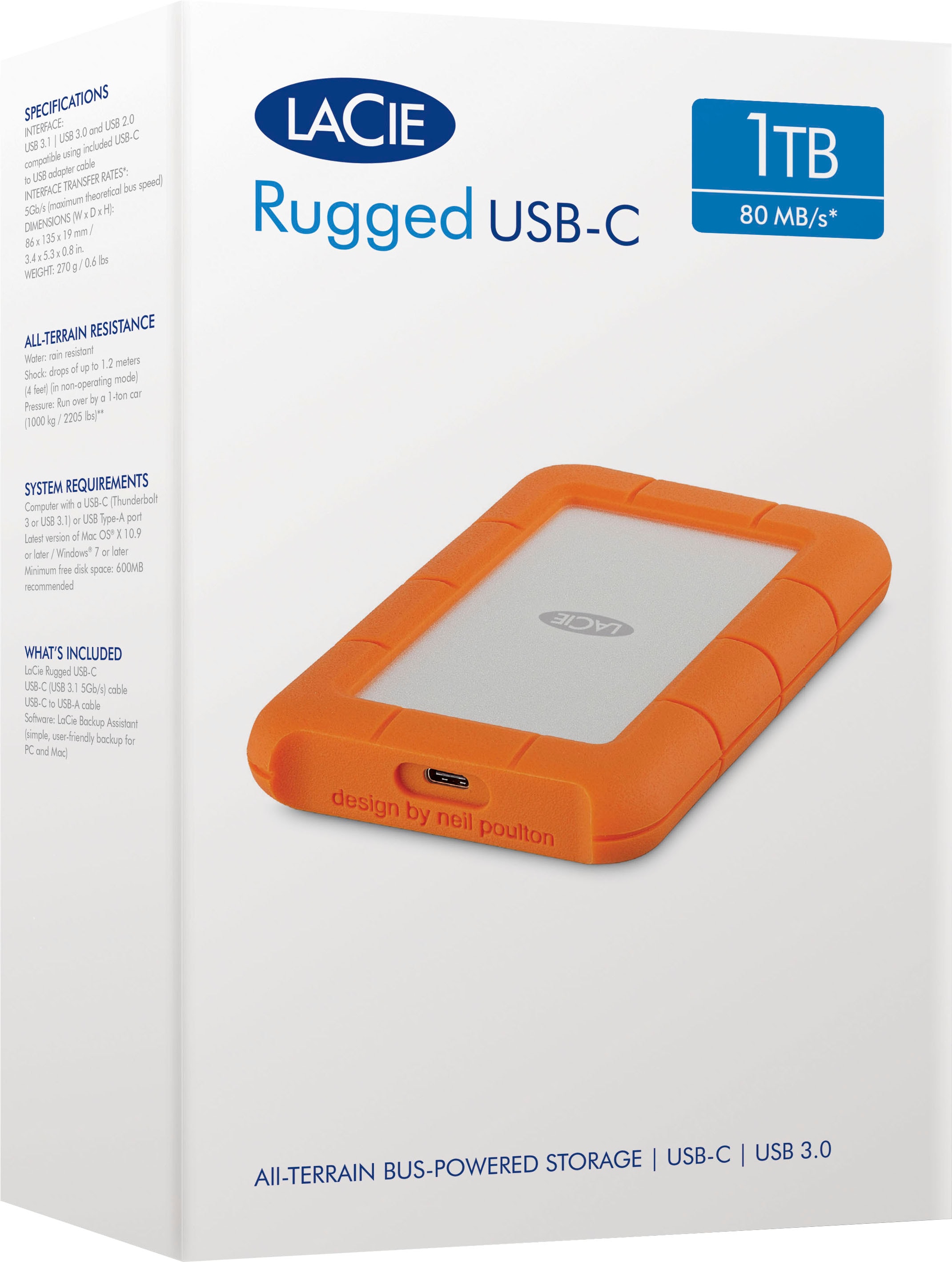 LaCie externe HDD-Festplatte »Rugged USB-C«, Anschluss USB-C-USB 3.0