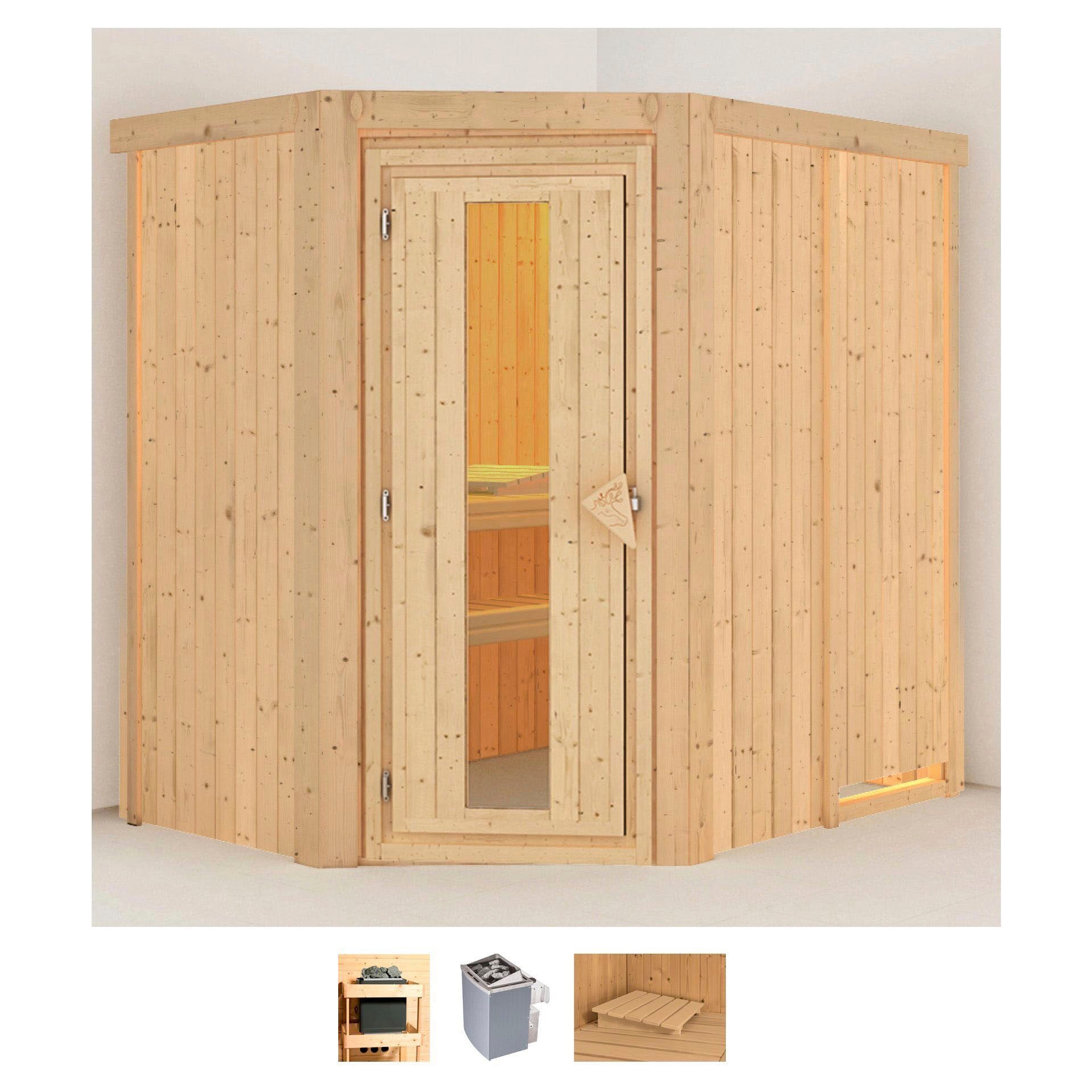 Karibu Sauna "Clara" Set, Ofen 9 kW integr. Strg