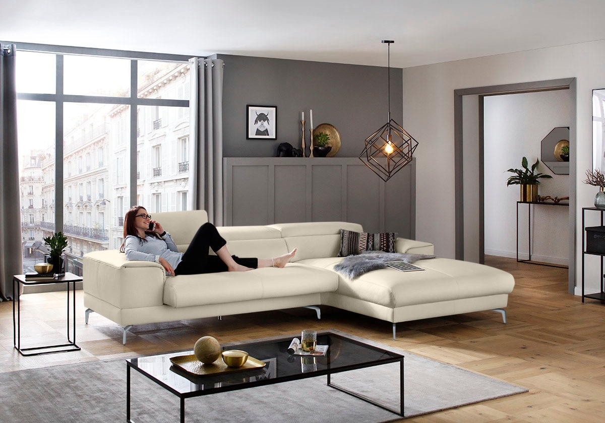 W.SCHILLIG Ecksofa »piedroo, Designsofa mit tollem Sitzkomfort, bequem und elegant, L-Form«, Kopfteilverstellung, wahlweise mit Sitztiefenverstellung, Breite 303cm