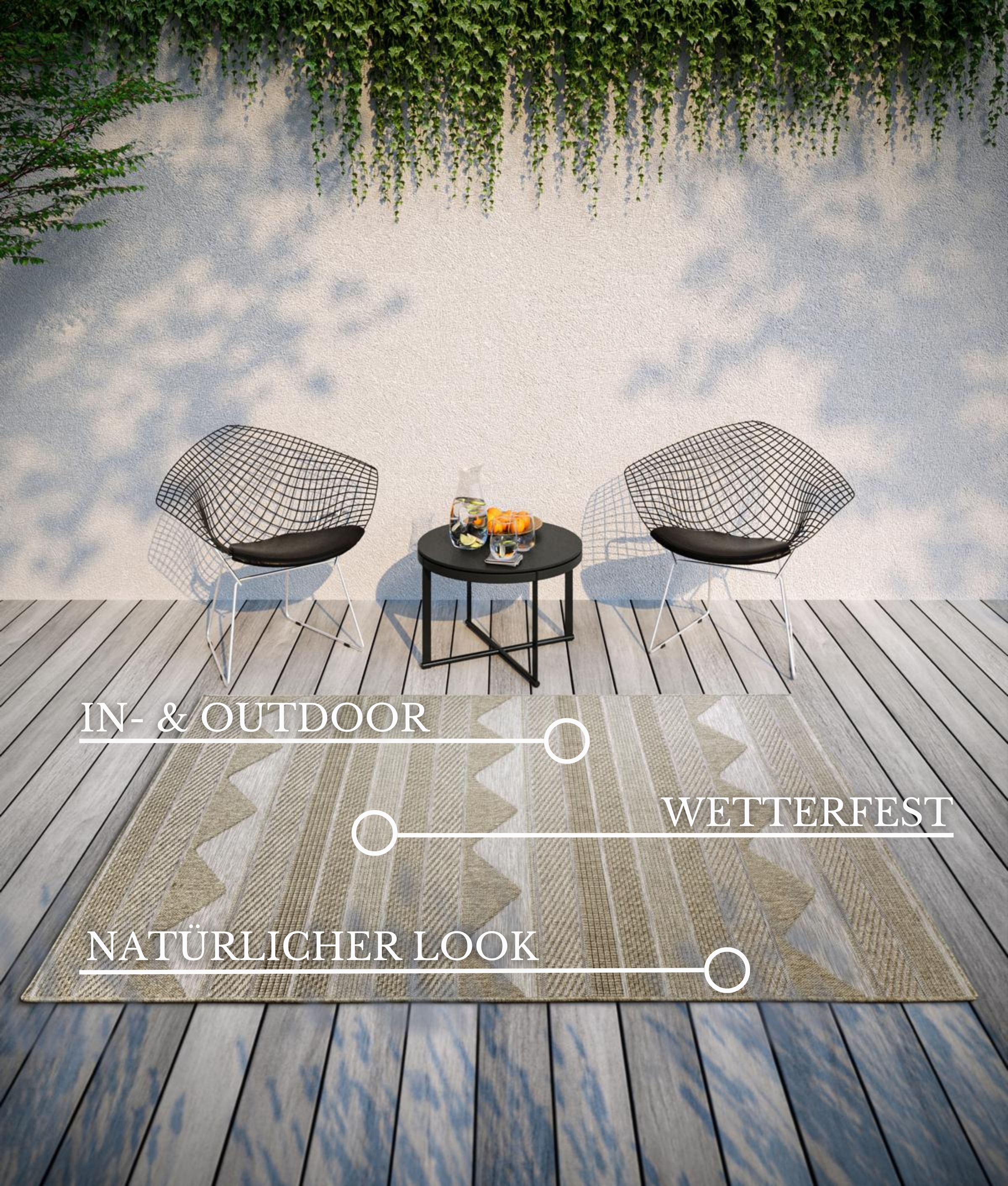 Villeroy & Boch Teppich »Elisabeth«, rechteckig, 8 mm Höhe, In-& Outdoor, Flachgewebe, wetterfest, Terrasse, Balkon, natur, modern