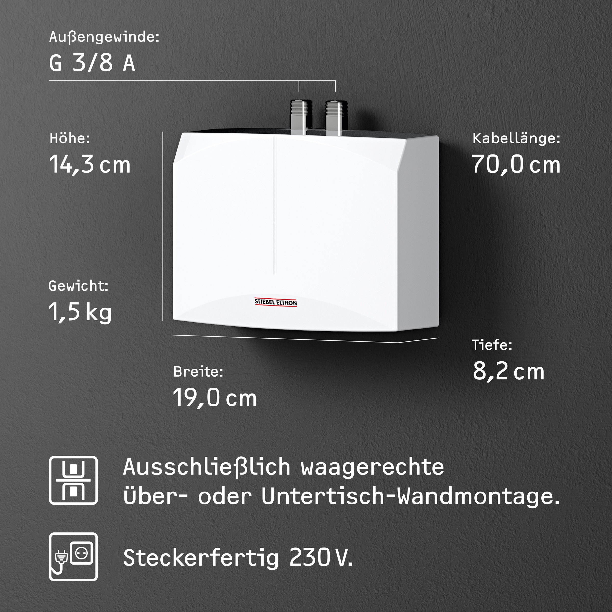 Stiebel Eltron Mini-Durchlauferhitzer DEM 3, 3,5 kW, 230 V, Sensorarmatur WSH 10