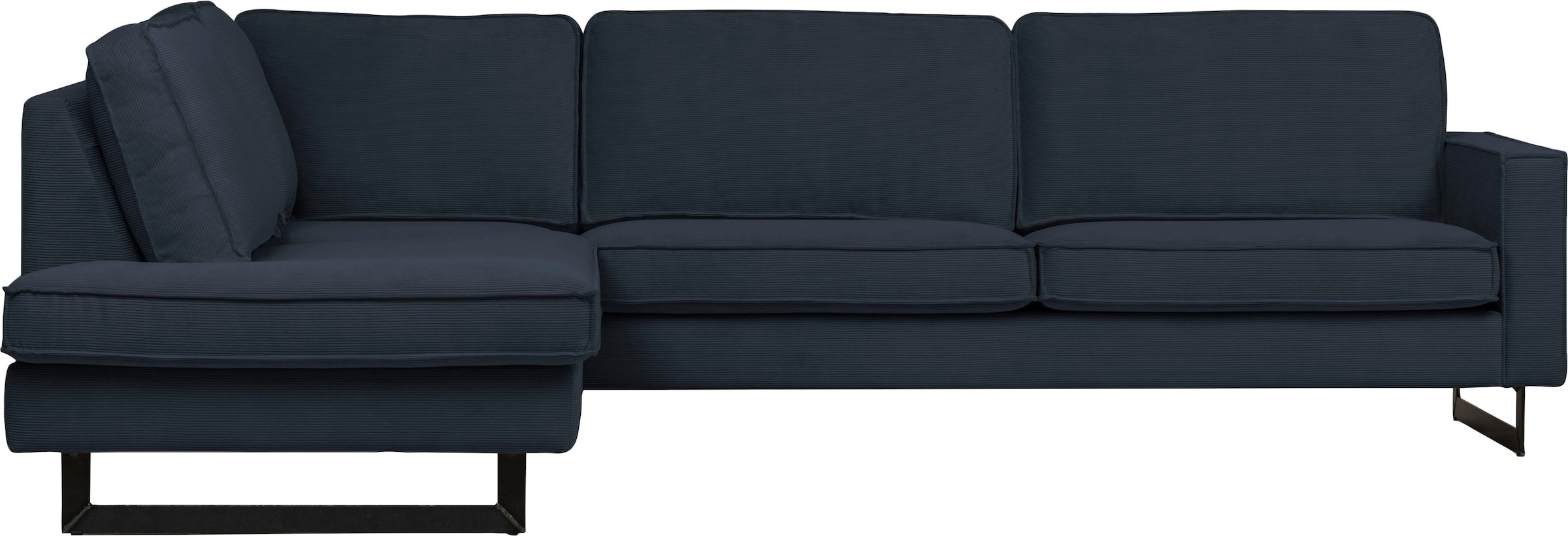 Places of Style Ecksofa »Pinto, 290 cm, Cord, Chenille, Lederoptik, Ottomane links / rechts«, mit Keder, schwarze Metallfüße, Wellenunterfederung