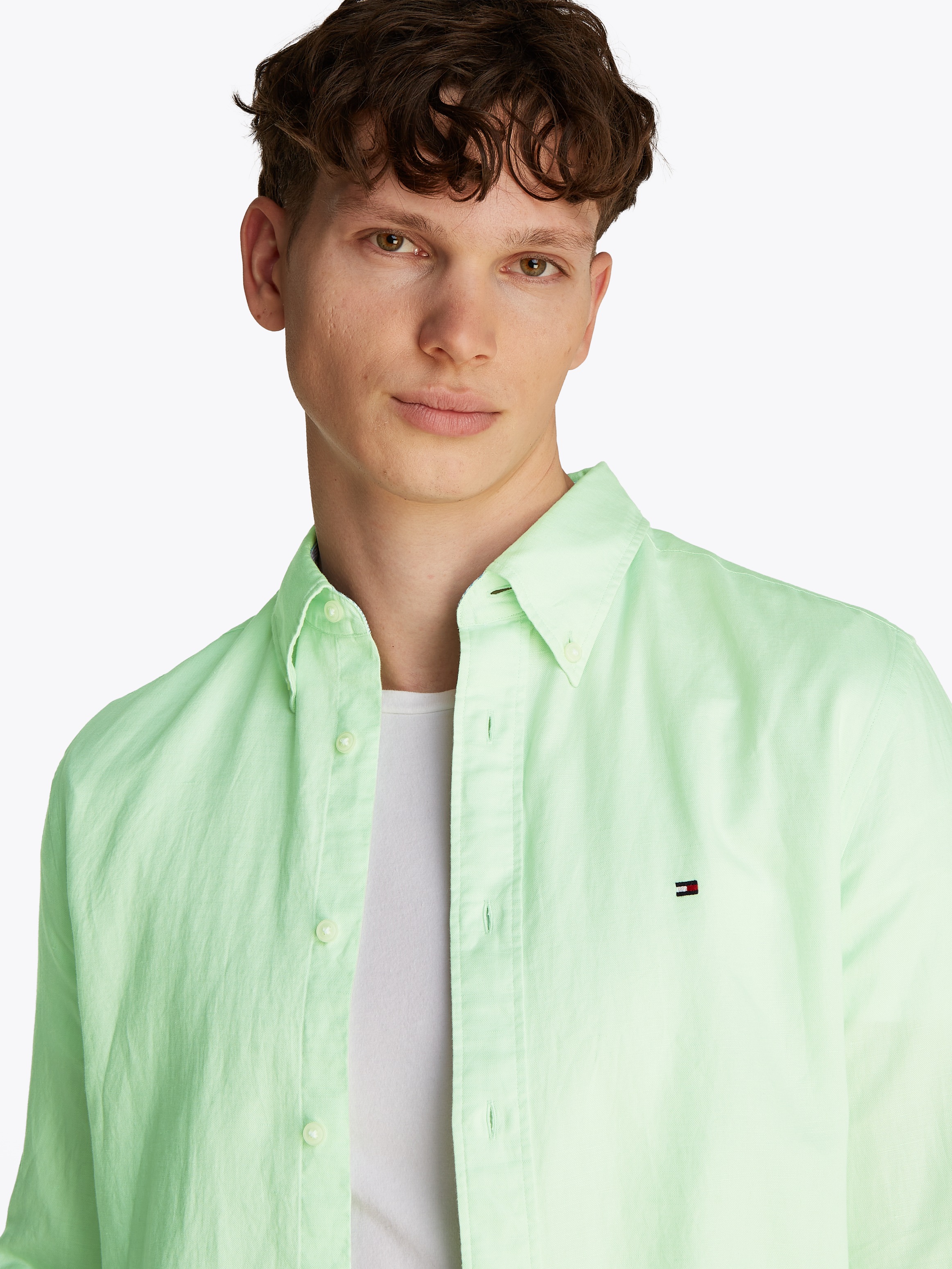 Tommy Hilfiger Langarmhemd "LINEN BLEND SOLID Regular Fit SHIRT" mit Button günstig online kaufen