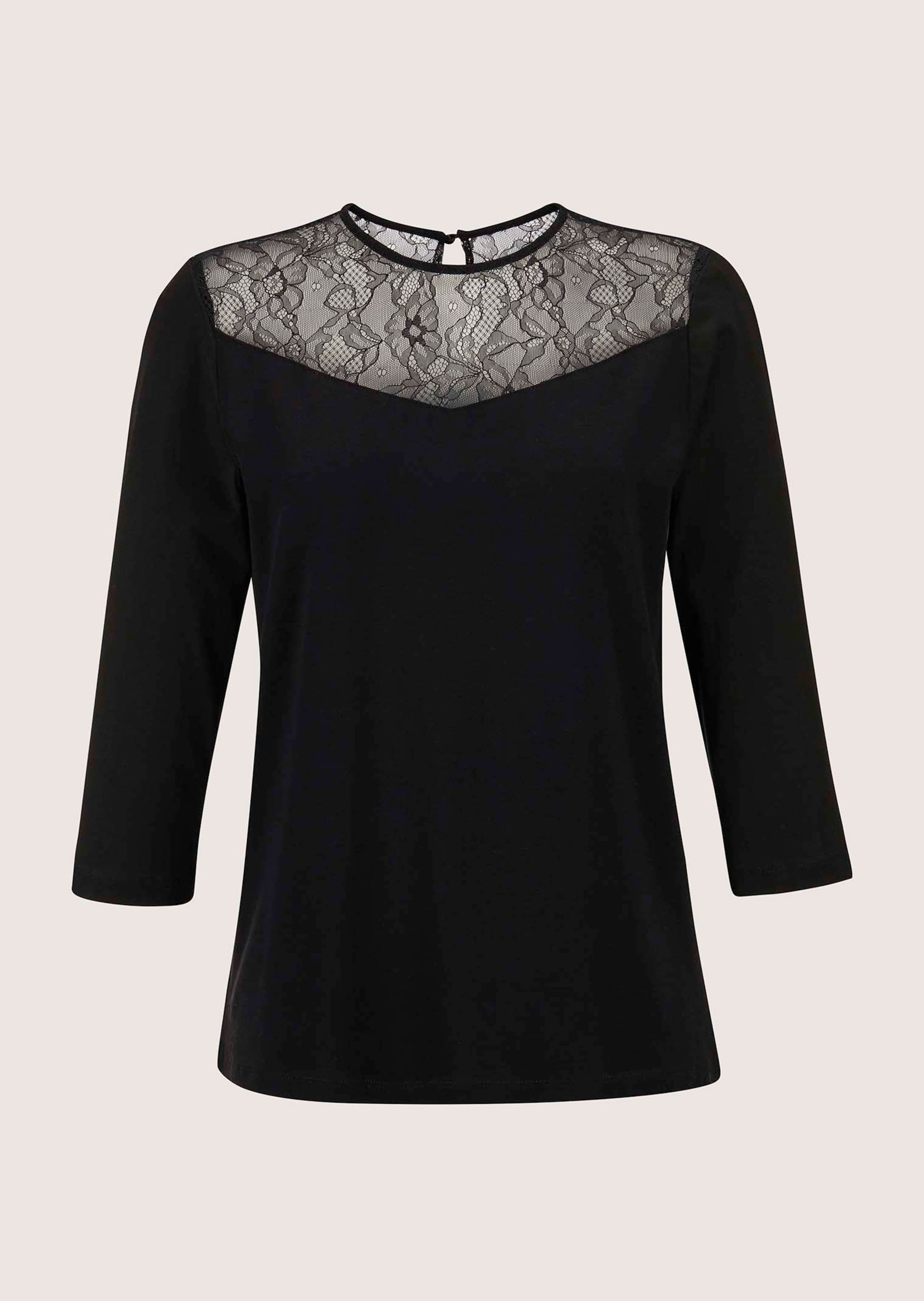 MADELEINE Kurzarmshirt "Shirt Rundhals-Shirt mit Spitze, Baumwollmix"