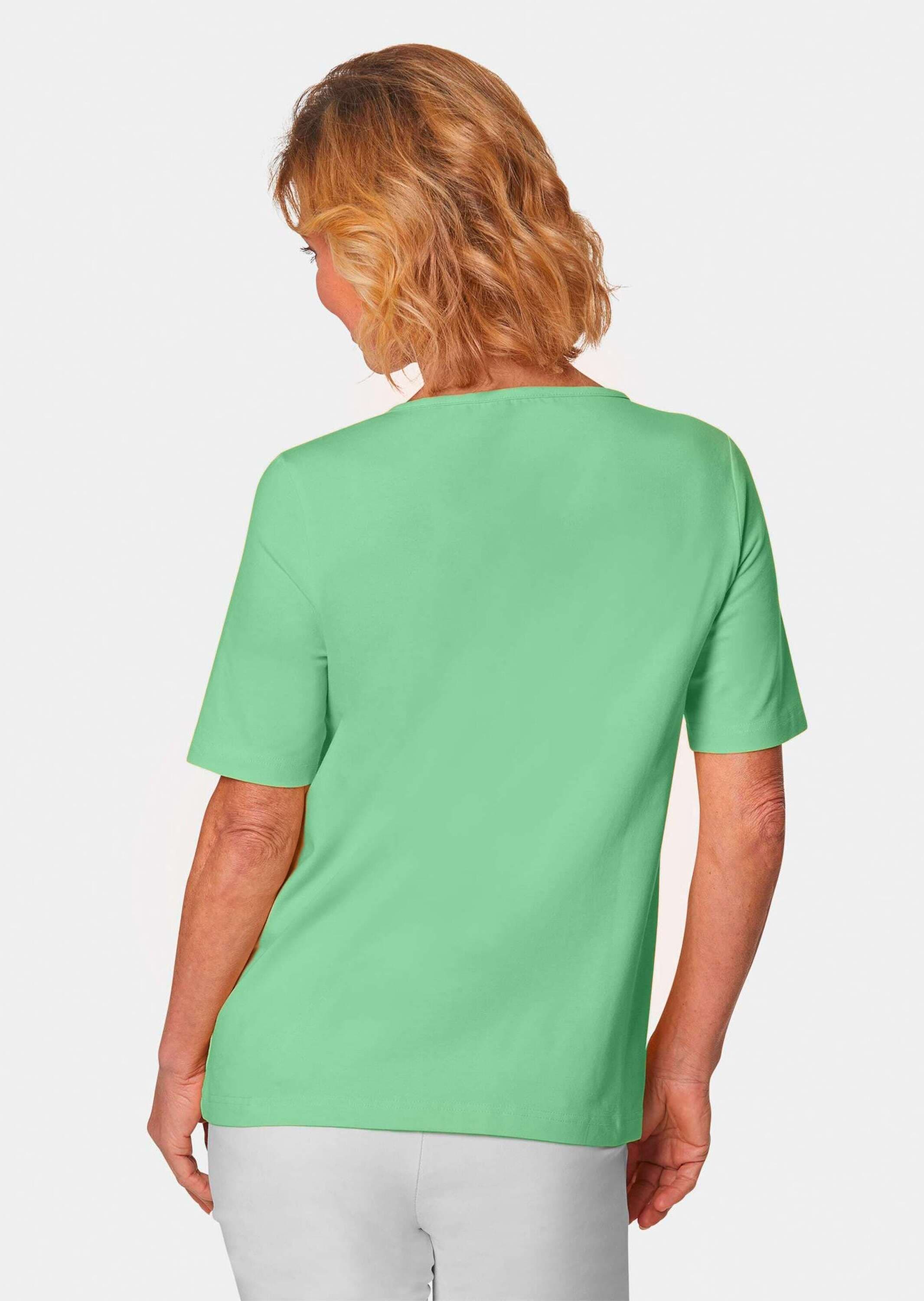 GOLDNER Langarm-Poloshirt »T-Shirt mit charmantem Ausschnitt und Schmucksteinchen«